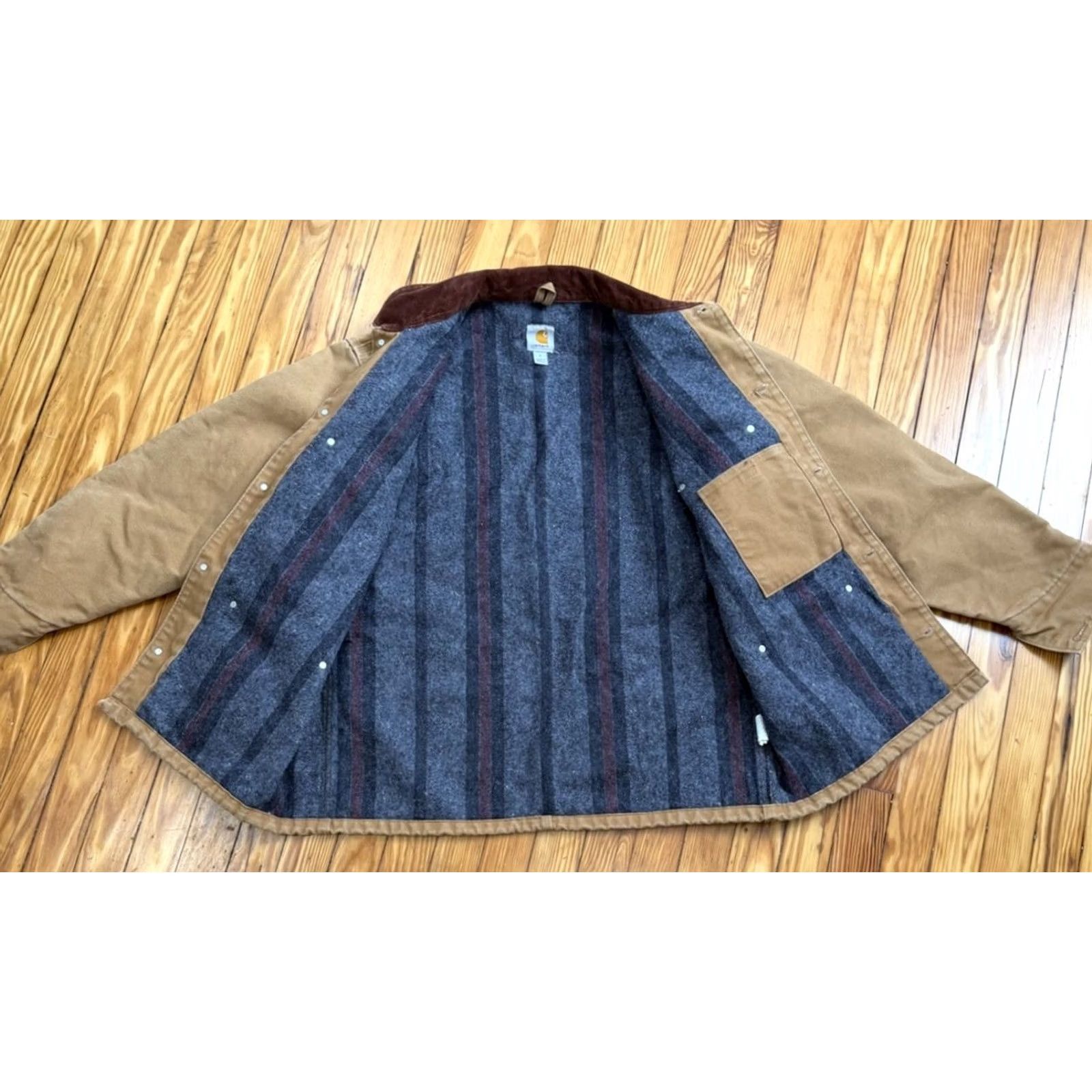 Carhartt Carhartt C001 BRN Blanket Lined Coat Jacket Mens Size L Brown Cotton Embroidered Button Winter Work Lined 30” Length 26” Pit to Pit Regular Mens Size US L / EU 52-54 / 3 - 5 Thumbnail