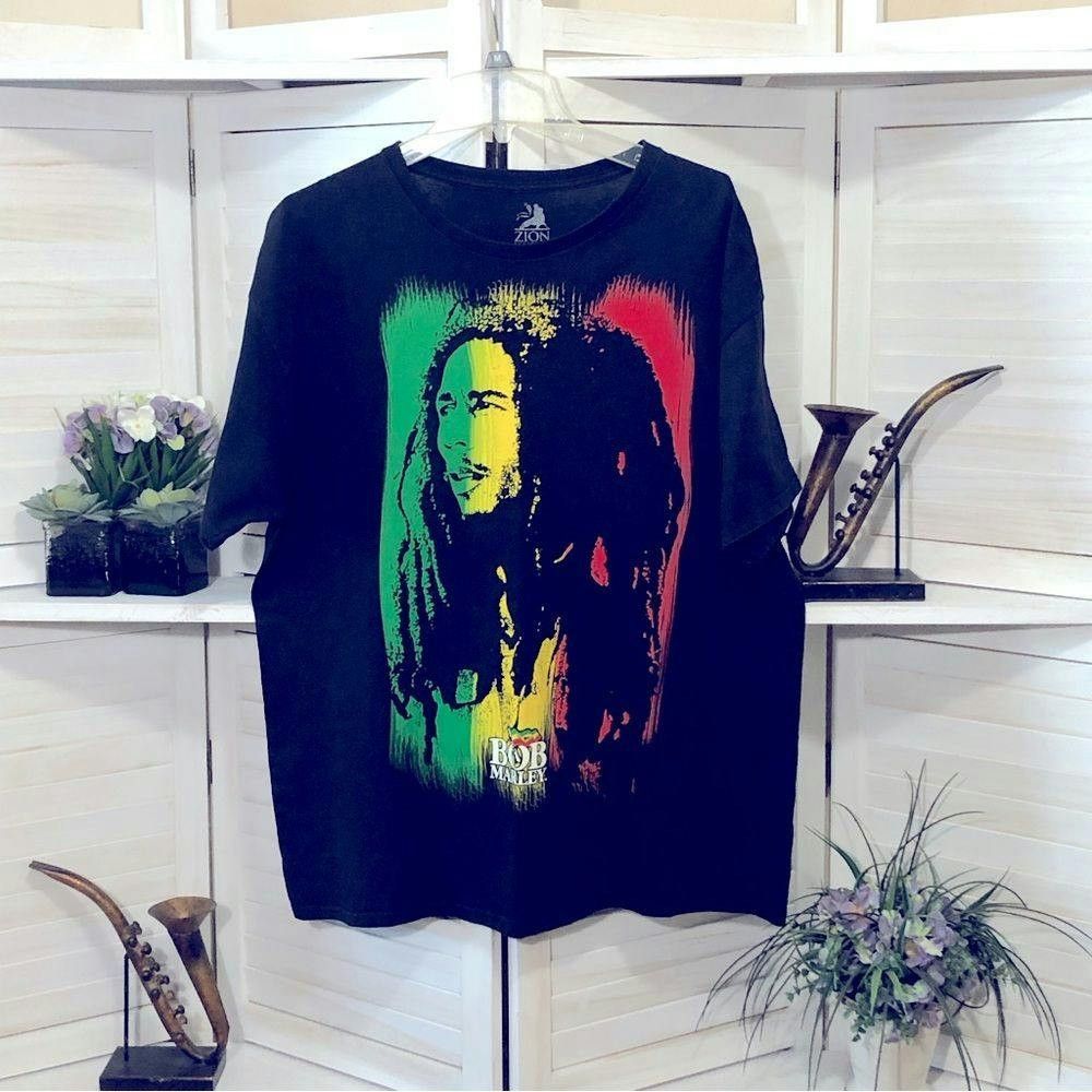 ZION Bob Marley Band T-Shirt (Men's XXL equivalent) cotton black type Vintage Second Hand
