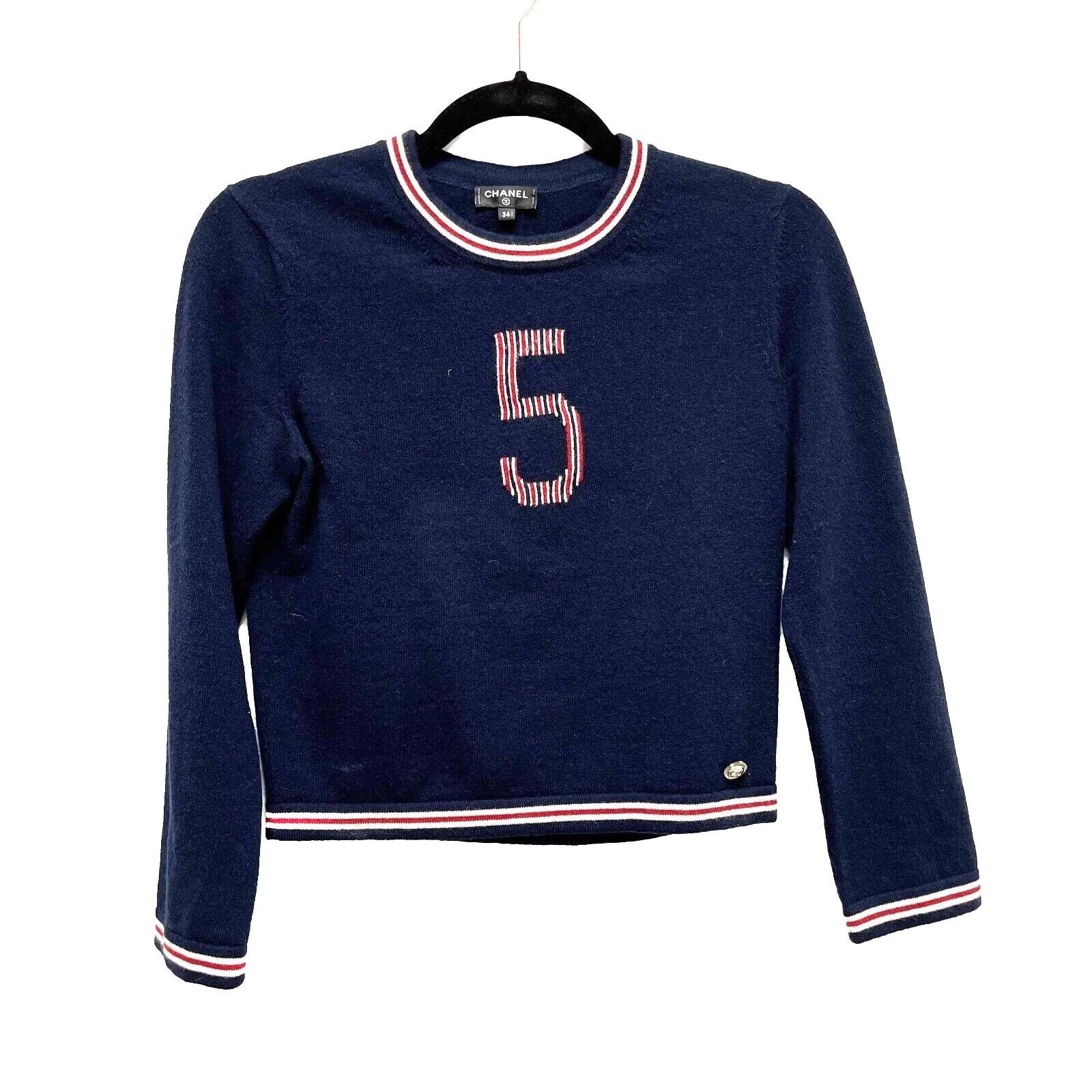 image of Chanel 19 No. 5 Logo Navy Blue Pullover Sweater 34 Us 2, Women's (Size XS)