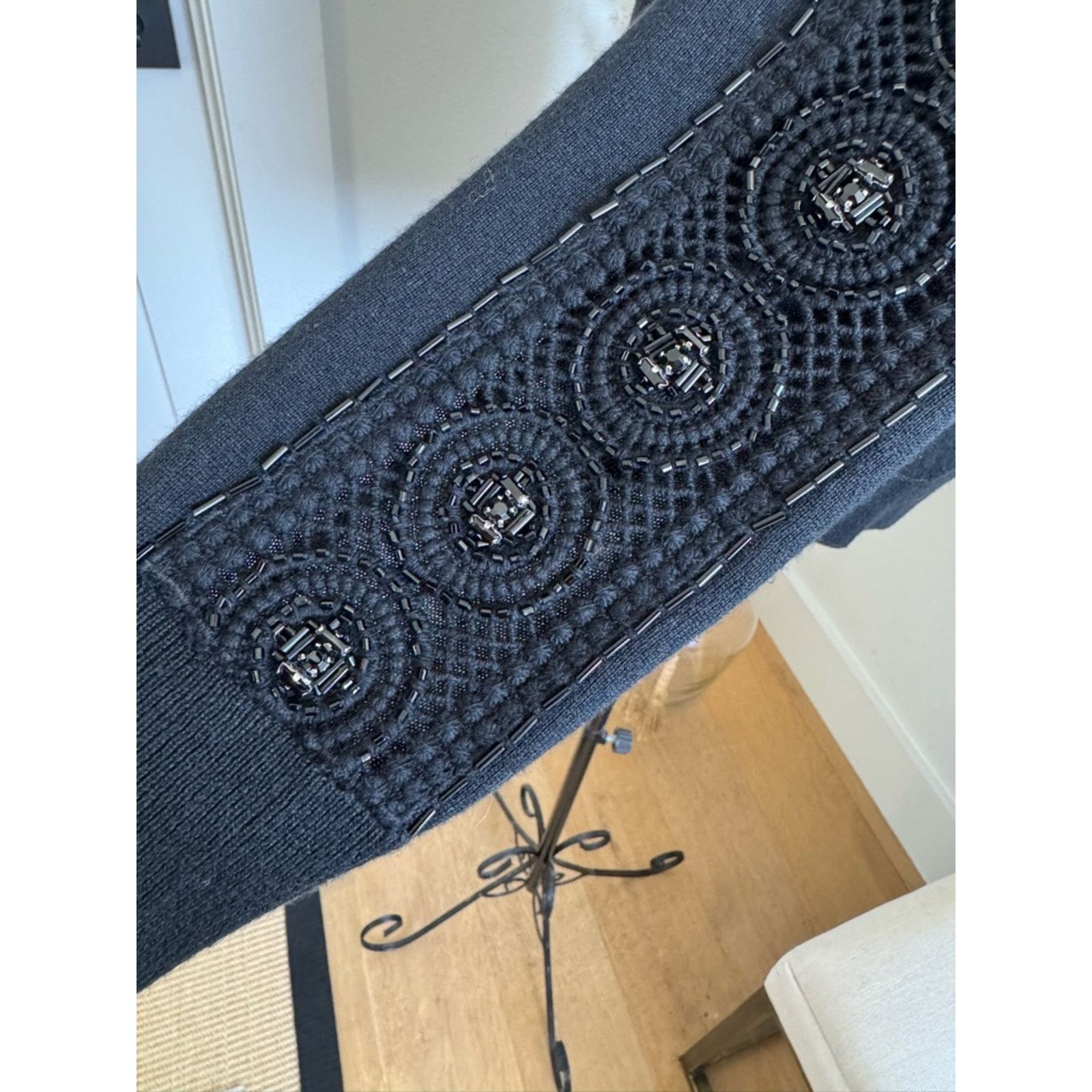 Magaschoni Magaschoni Black Knit Crewneck Silk Cashmere Beaded Sweater Size M / US 6-8 / IT 42-44 - 6 Thumbnail