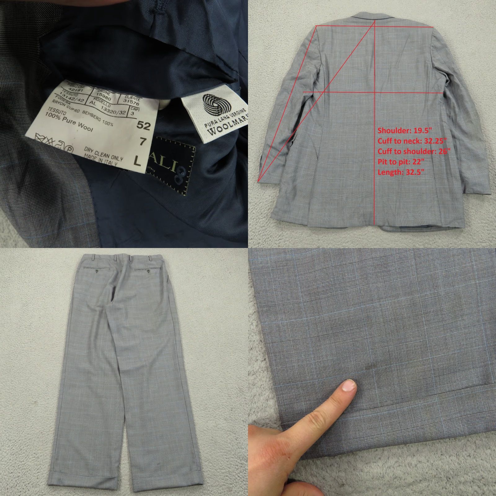 Canali Canali Suit 42L Super 120s Glencheck Plaid Pleated Cuffed Pant Trousers 34x32 Men Wool 2 Piece Business Formal Travel Gray Suit Mens 2-Piece Size 42R - 9 Thumbnail