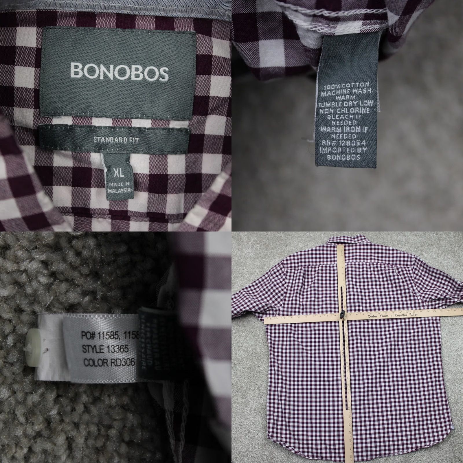 Bonobos Bonobos Shirt Mens XL Red/White Gingham Button-Down Long Sleeve Cotton L/S Standard Fit Regular Mens XL Red White Bonobos Slim Fit Style Shirt Size US XL / EU 56 / 4 - 8 Thumbnail
