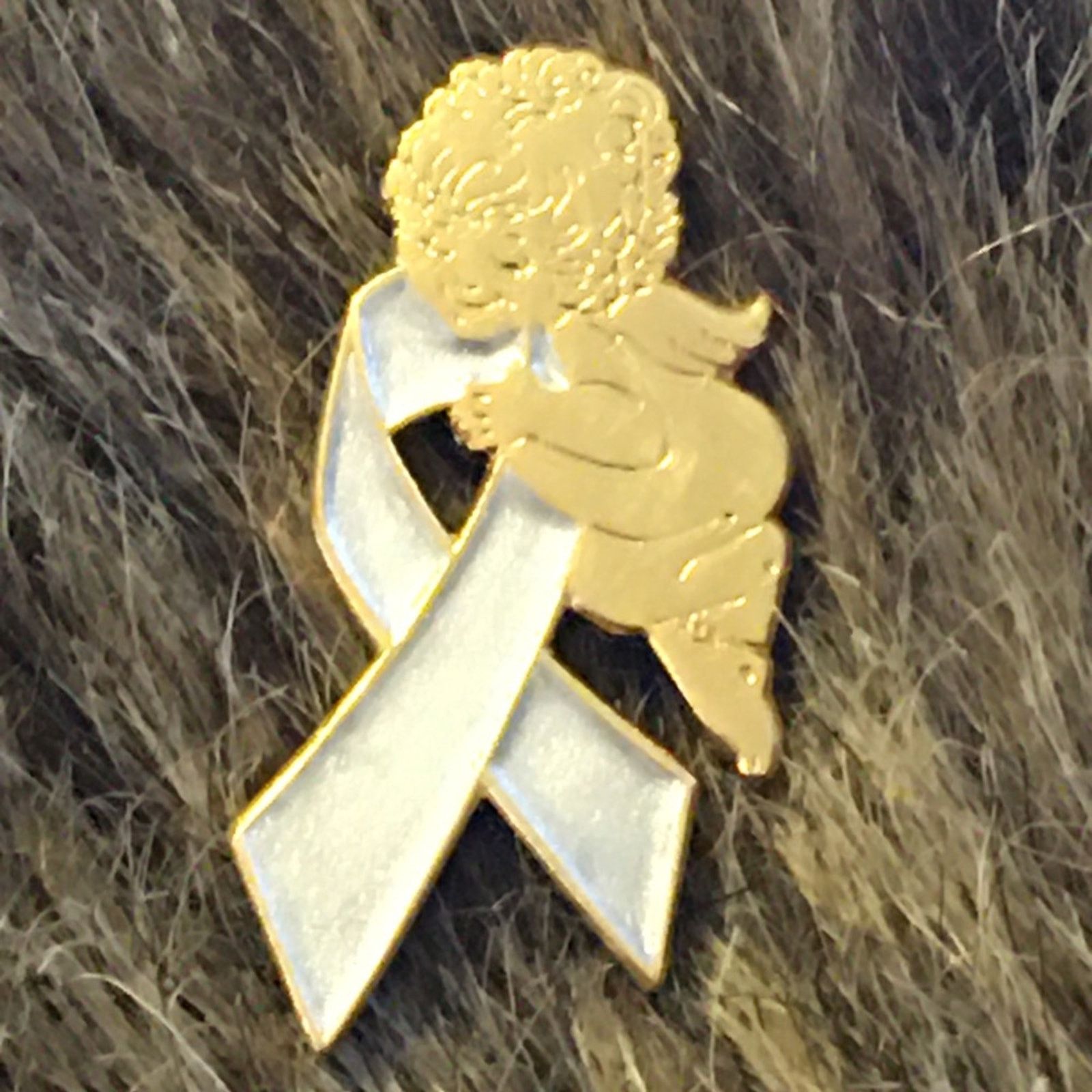 Jewelry Gold tone angel with light blue ribbon tie tac pin Size ONE SIZE - 1 Thumbnail