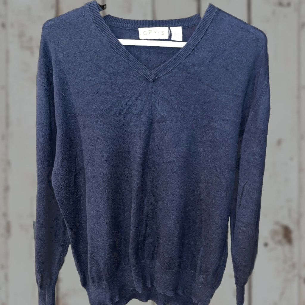 Orvis Orvis Sweater Mens Medium BLUE Cashmere Cotton V-Neck Knit Pullover Classic Navy Blue, Regular Fit, All Seasons, Office, Casual, Preppy, Pullover Size US M / EU 48-50 / 2 - 1 Thumbnail