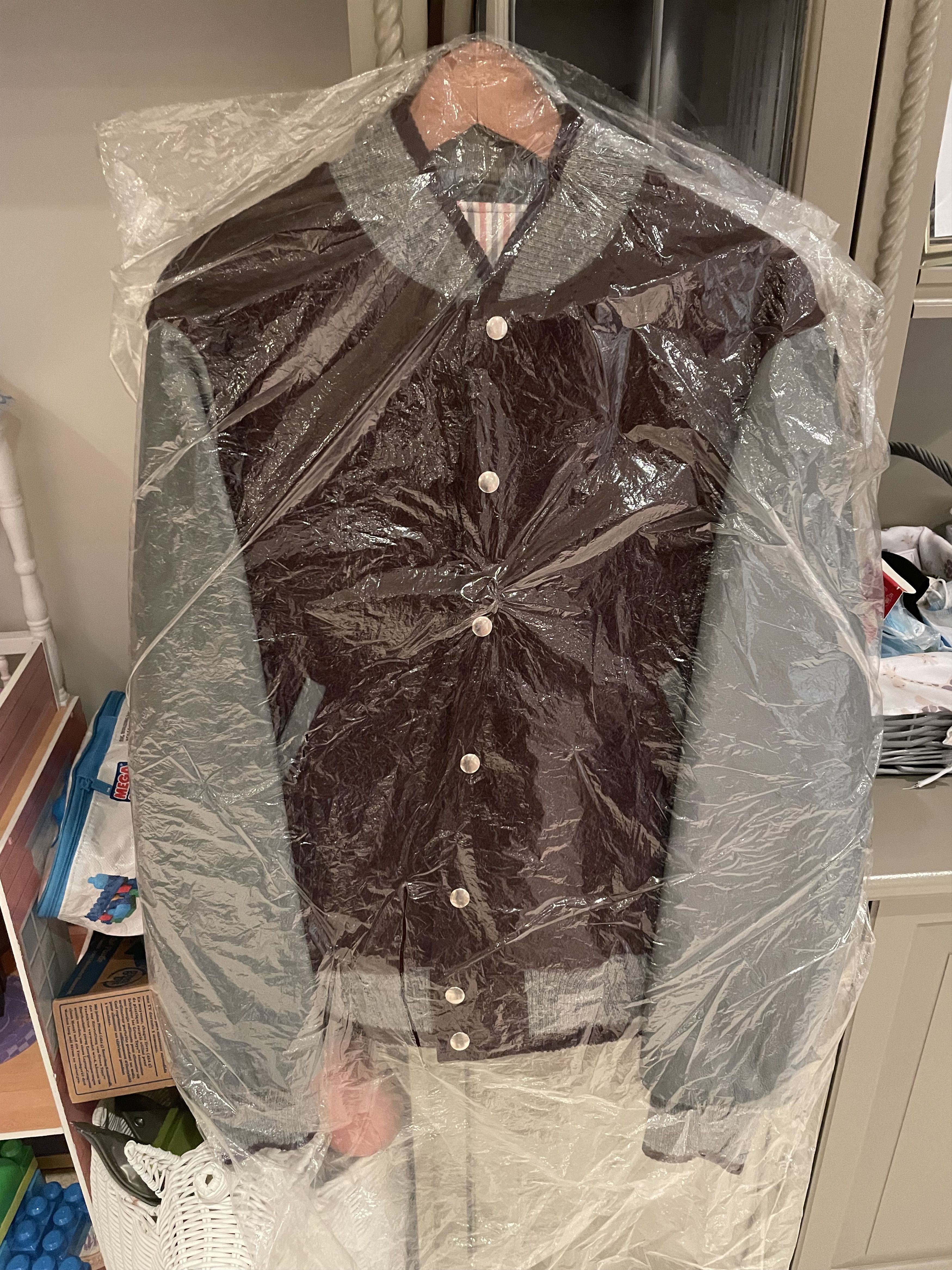 Thom Browne Thom Browne VARSITY JACKET W/ LEATHER SLEEVES IN MACKINTOSH Size US M / EU 48-50 / 2 - 8 Thumbnail