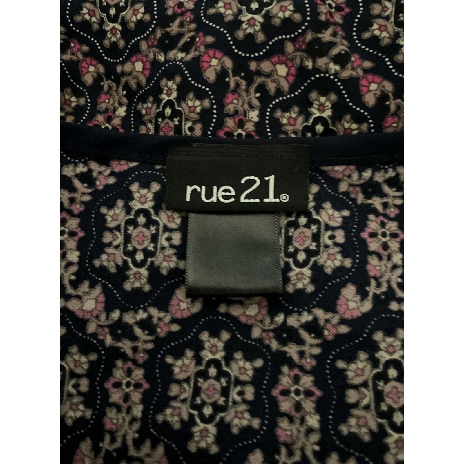 Vintage RUE21 Patterned Casual Blouse XL Women Blue 100% Cotton Floral 3/4 Sleeve Pullover Regular Fit Vintage No Size XL / US 12-14 / IT 48-50 - 2 Thumbnail
