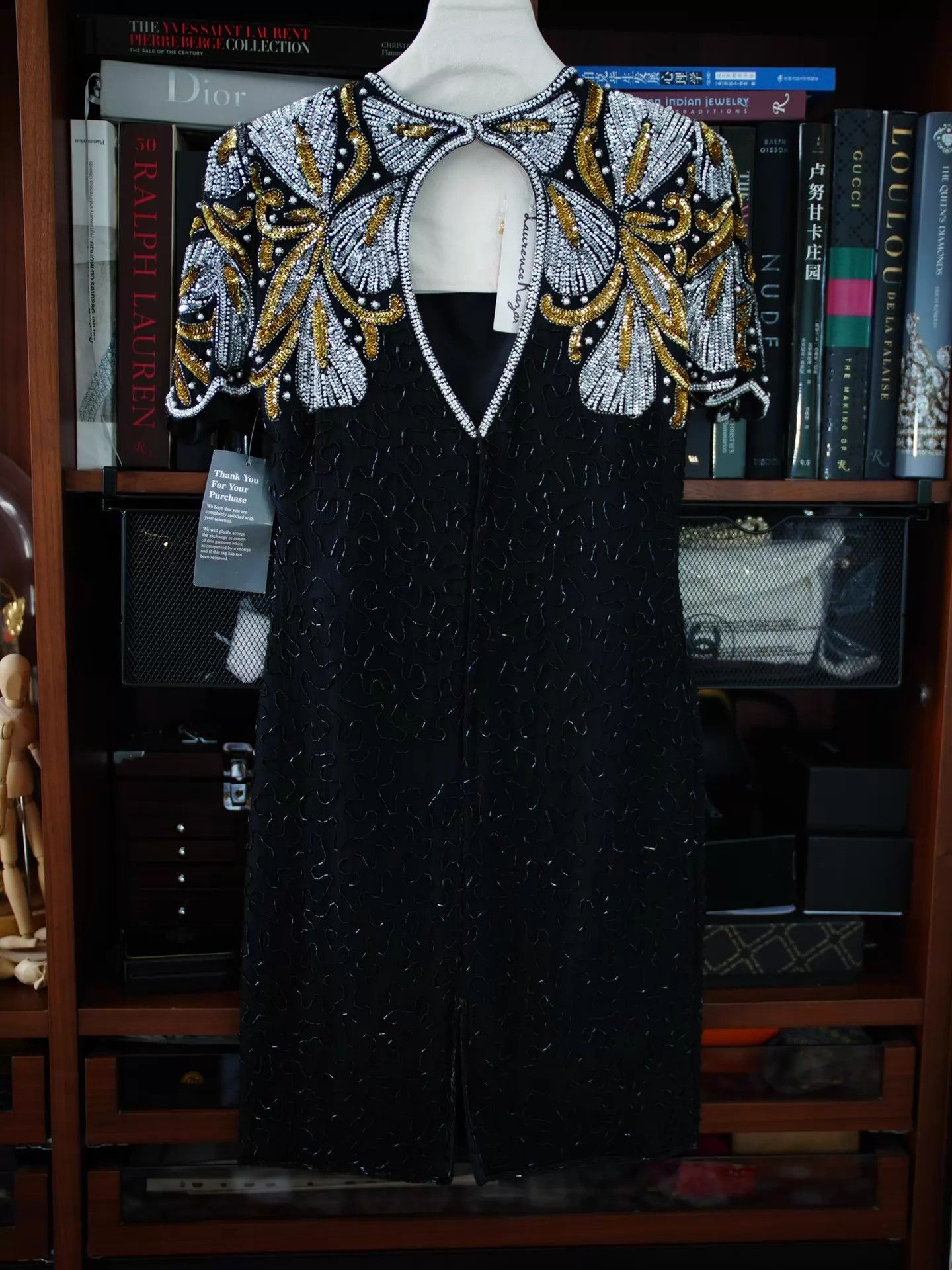Other US Vintage Heavy Beaded Black & Gold Pearl Women's M Dress Size M / US 6-8 / IT 42-44 - 2 Thumbnail