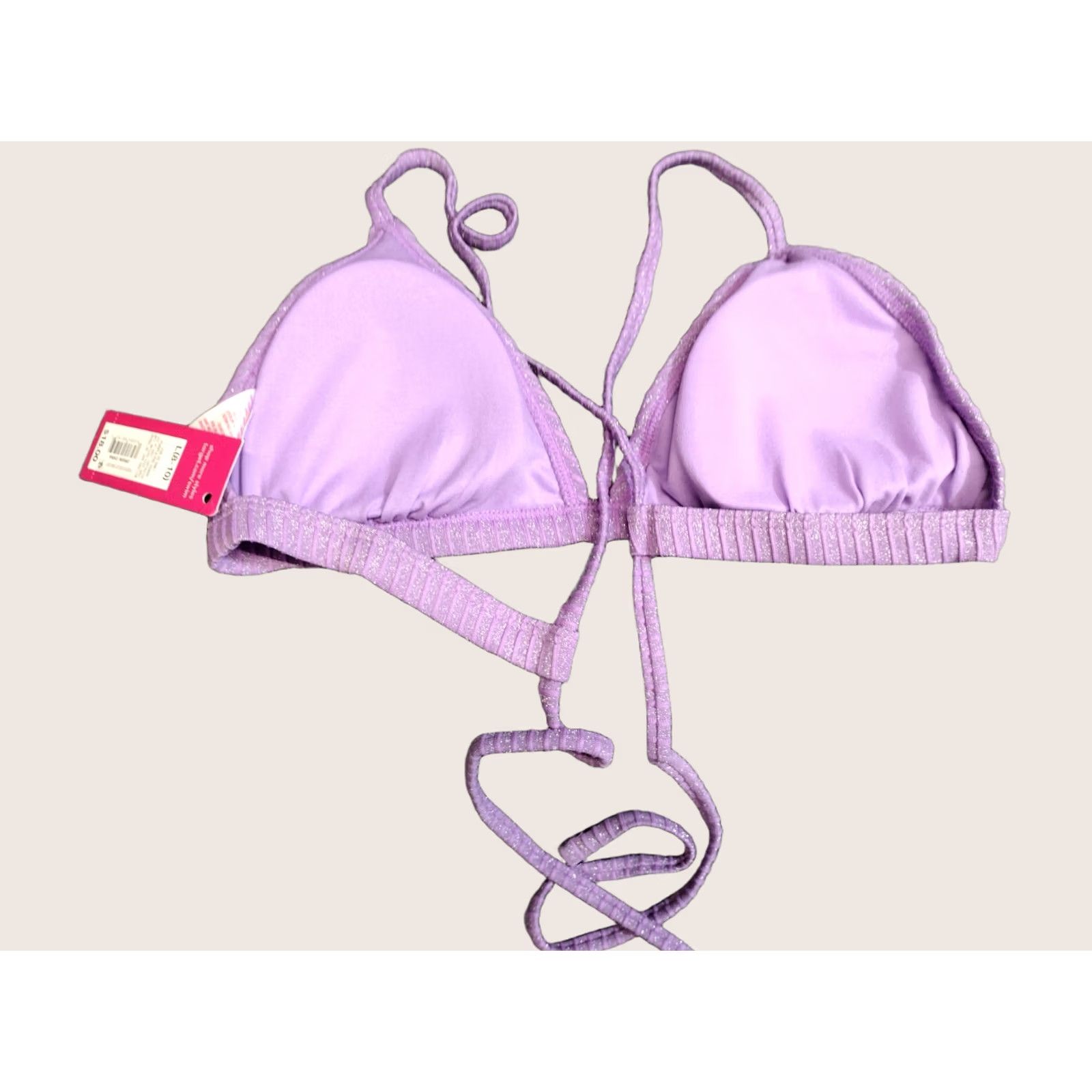 Vintage Xhilaration Women's Purple Glitter Detail Cross Back Bikini Top L Purple Glitter Detail Cross Back Padded Size L / US 10 / IT 46 - 1 Thumbnail