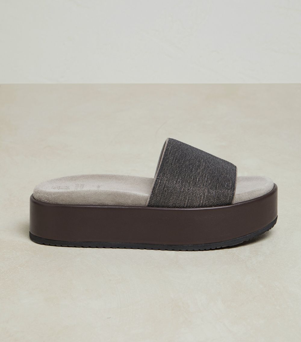 image of Brunello Cucinelli O1W1Db10524 Slippers In Silver, Women's