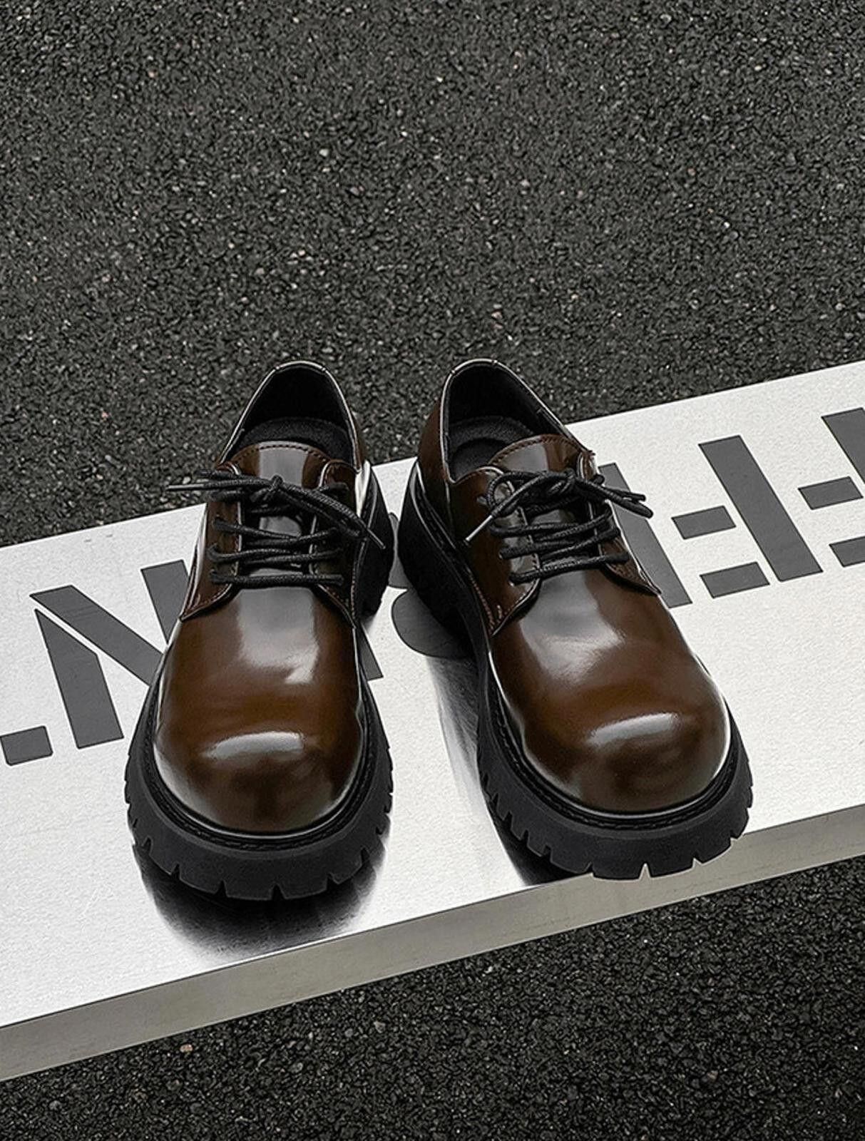 Leather Brown Chunky Lace-Up Shoes Size US 9 / EU 42 - 10 Thumbnail