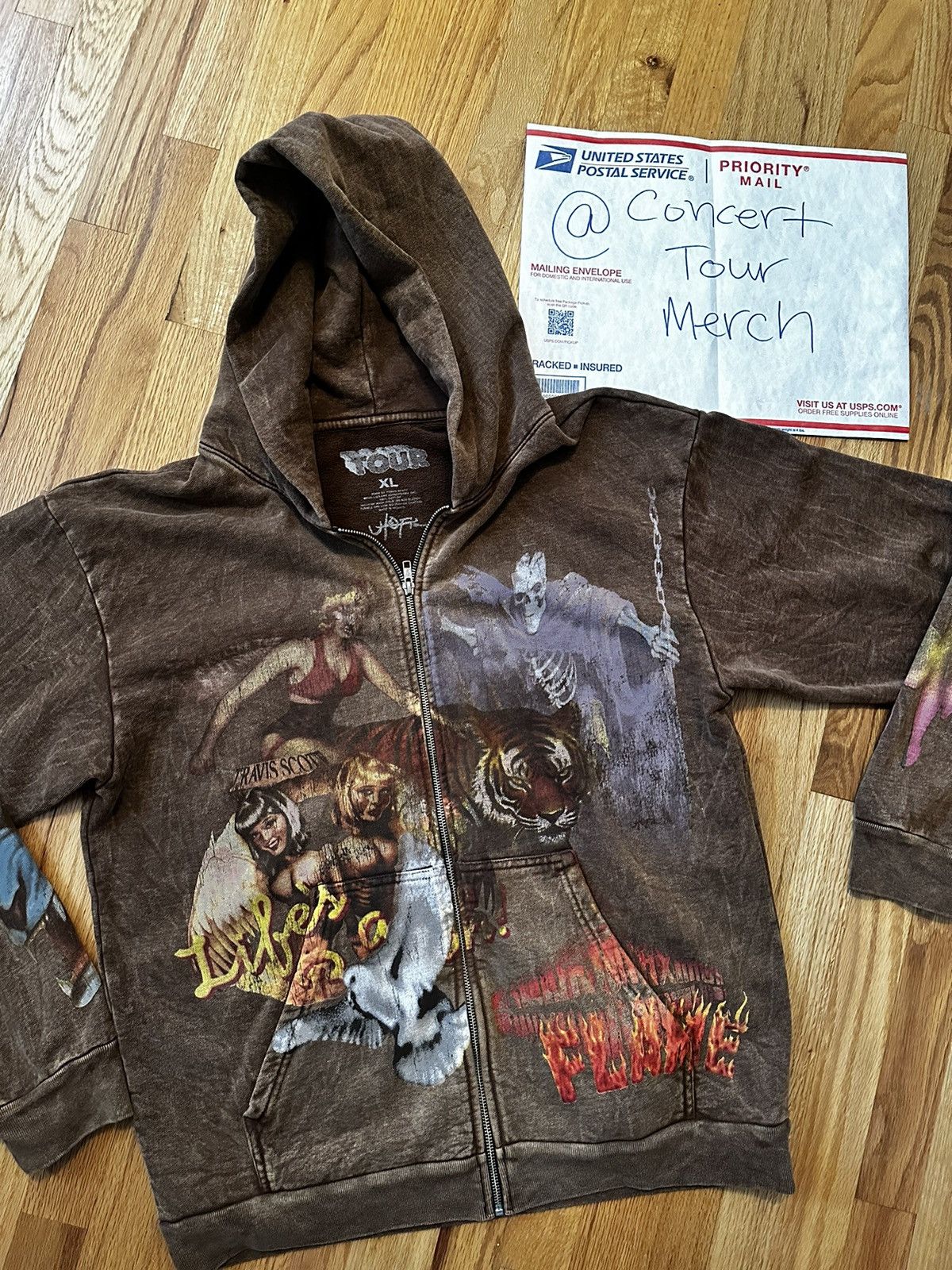 image of Travis Scott Circus Maximus Utopia Zip Up Hoodie Size 2Xl in Brown, Men's