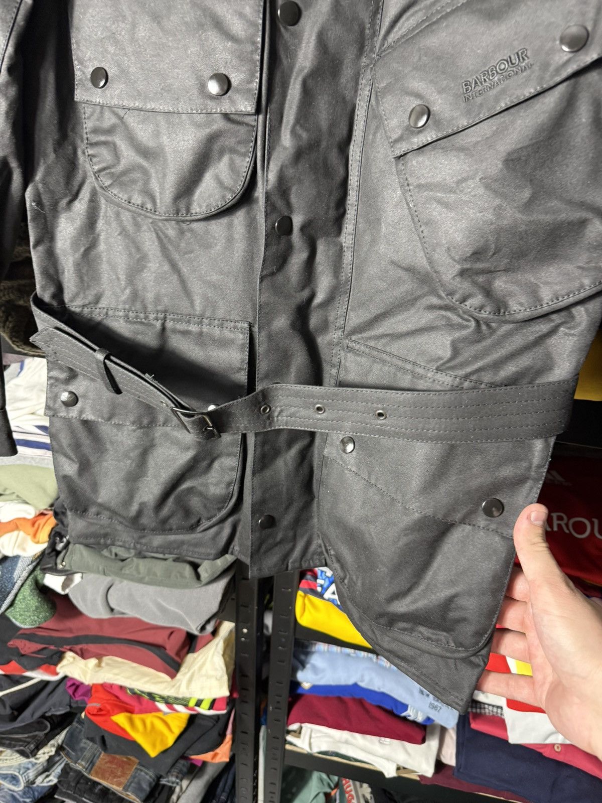 Barbour Barbour International A7 Wax Jacket Black Belted Moto Biker Size US S / EU 44-46 / 1 - 13 Thumbnail
