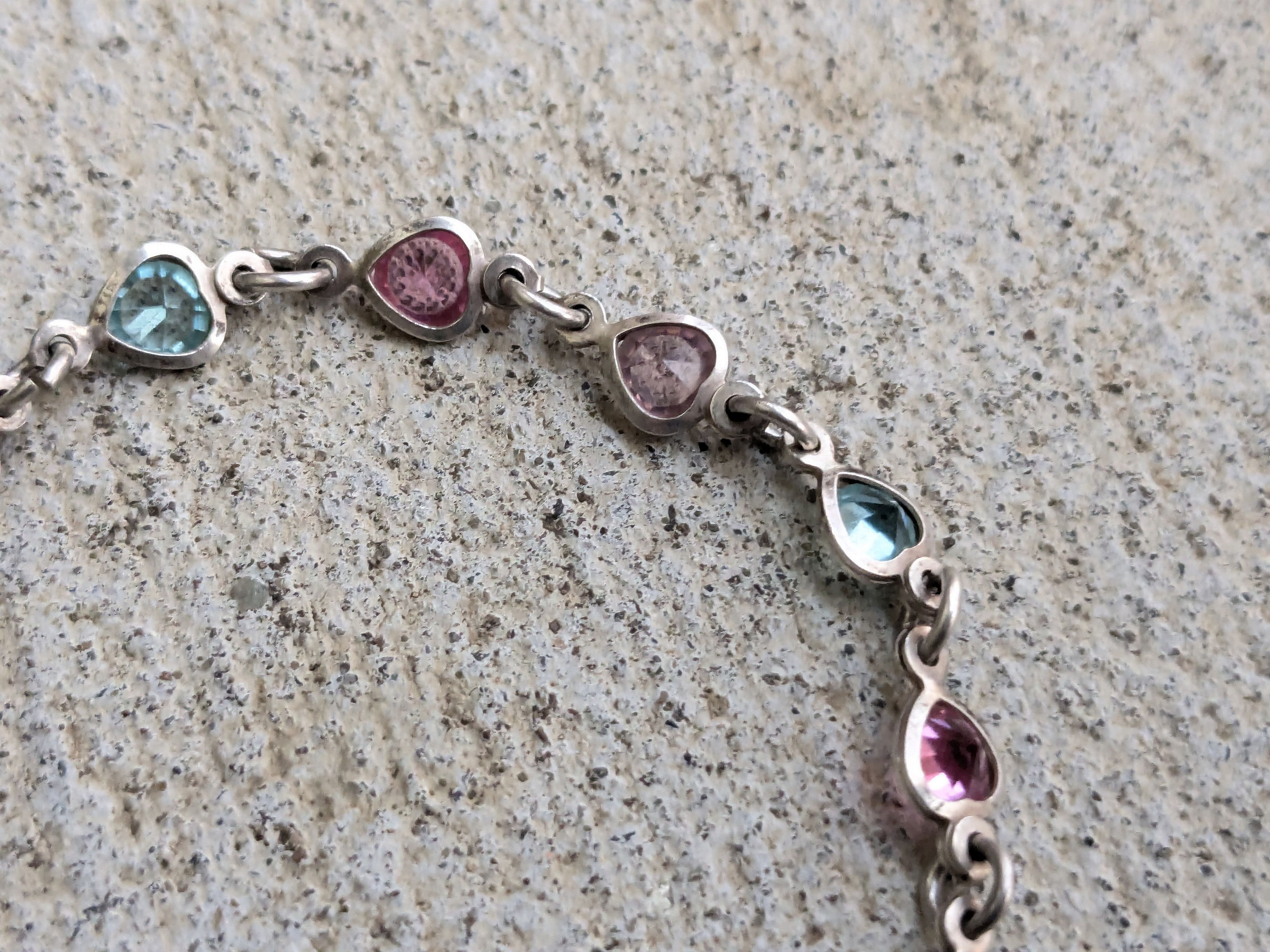 Jewelry Vintage Sterling Silver Bracelet 7.25" Italy Rainbow Hearts Size ONE SIZE - 5 Thumbnail
