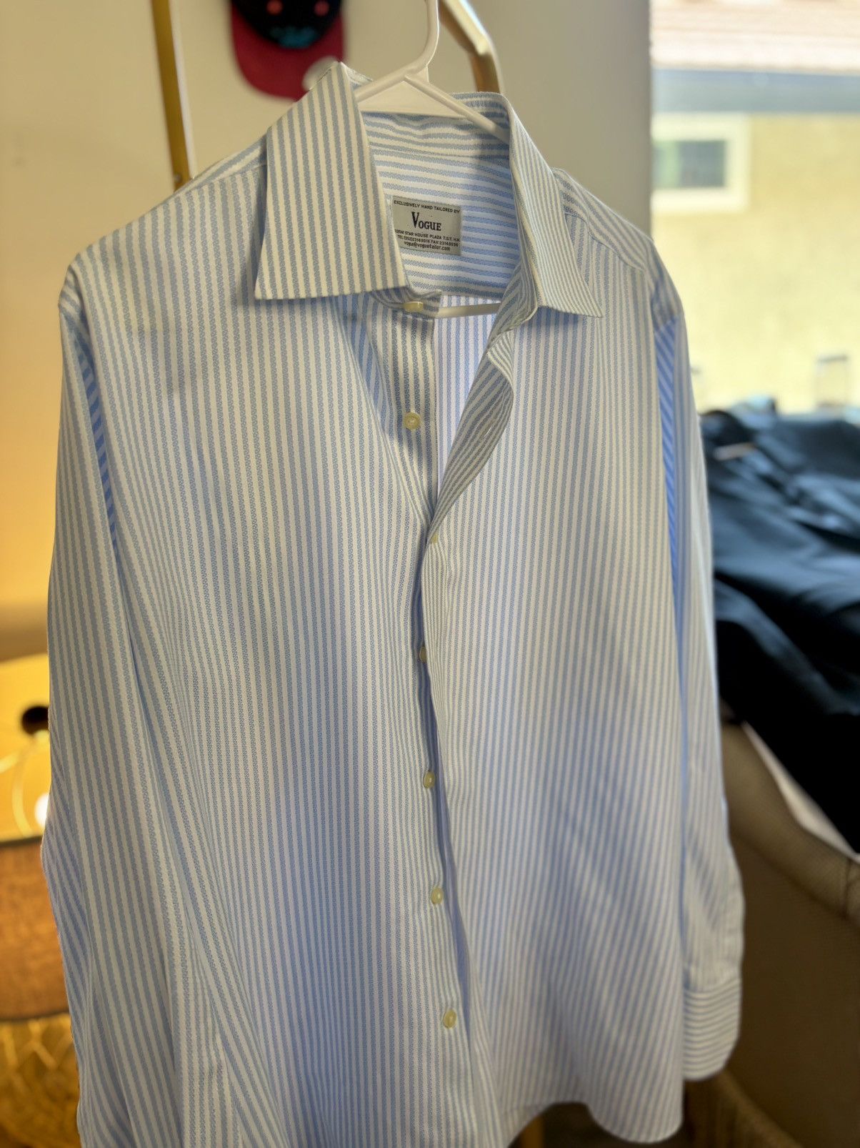 Vogue Light Blue Striped Vogue Button Down Size 34R - 2 Thumbnail