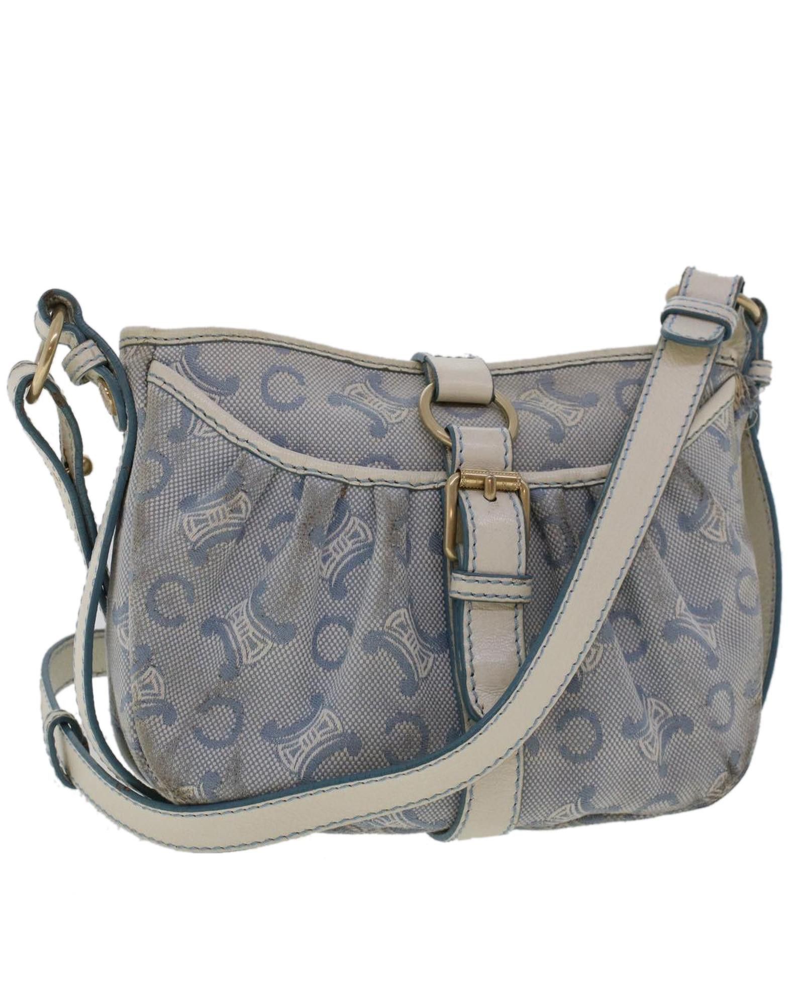 image of Celine Canvas And Leather Blue Shoulder Bag, Women's