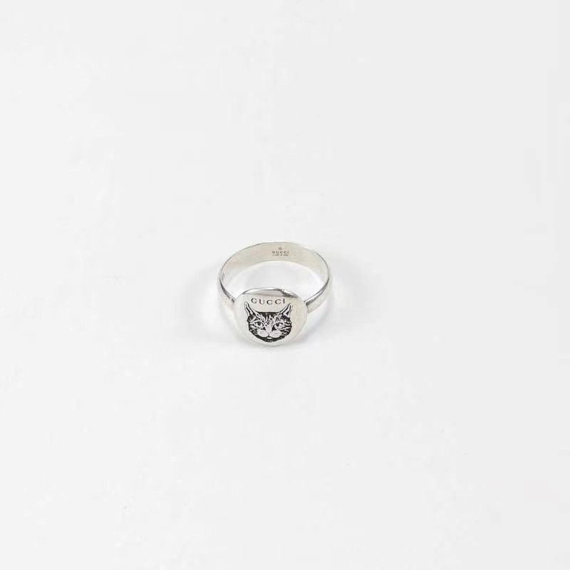 image of Gucci Silver Cat Logo Ring, Women's