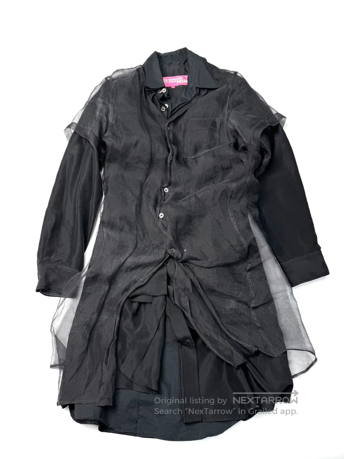 Junya Watanabe black sheer long shirt with deconstructed design. Size US M / EU 48-50 / 2 - 1 Thumbnail