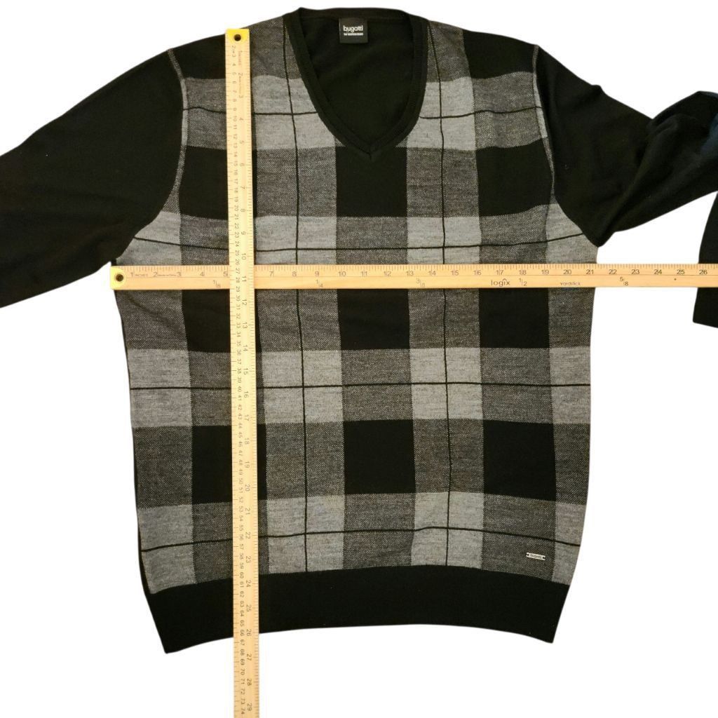 Bugatti Bugatti Mens V-Neck Sweater Size L Black Gray Plaid Size US L / EU 52-54 / 3 - 3 Thumbnail