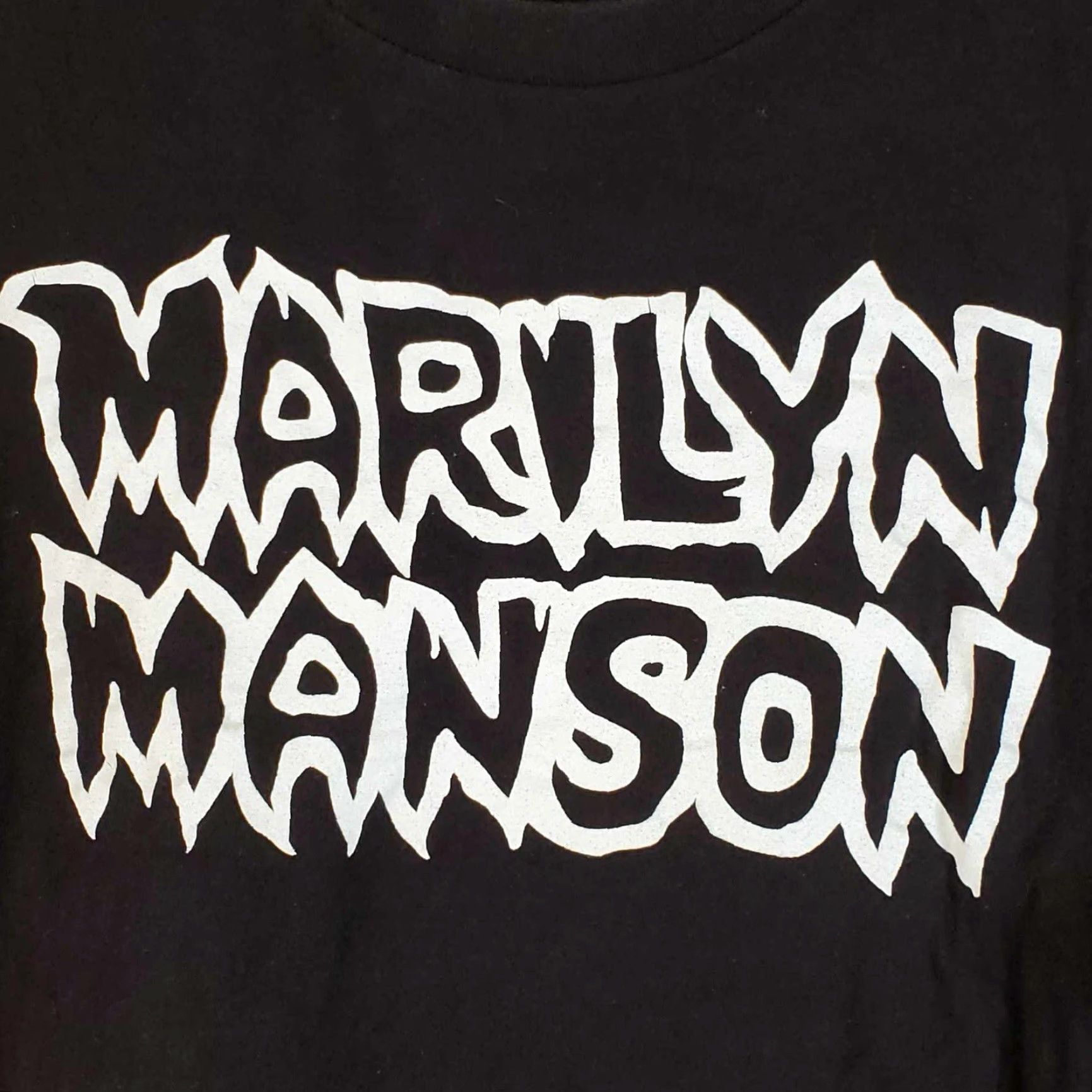 Spell Marilyn Manson Logo Graphic T-Shirt Band Tee Spell Out Black XL Shirt Unisex Adults Adult XL Black Logo Print Rock Concert Grunge Goth Y2K Emo 90s Size US XL / EU 56 / 4 - 2 Thumbnail