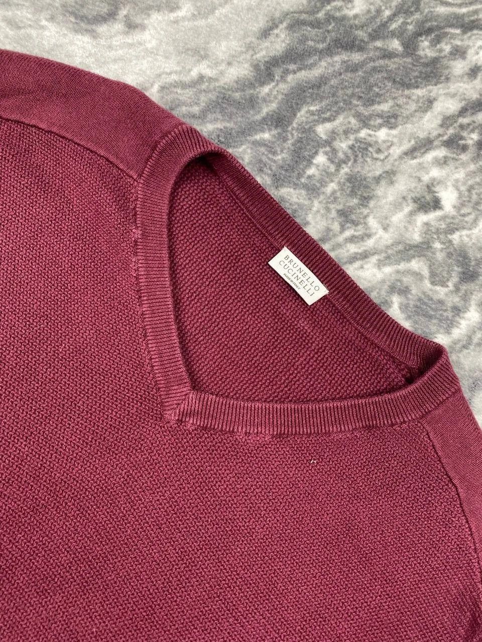 Brunello Cucinelli Brunello Cucinelli Cotton V-neck Sweater Men Size 50 Red Size US M / EU 48-50 / 2 - 2 Thumbnail