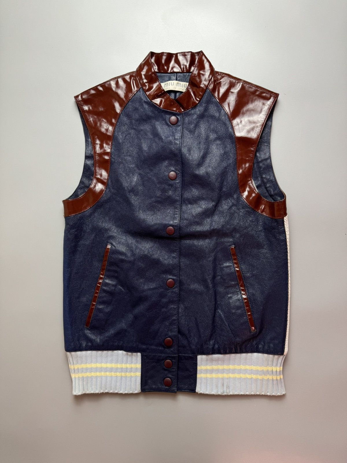 image of Archive Miu Miu By Prada - Leather/mesh Vest in Brown, Women's (Size XS)