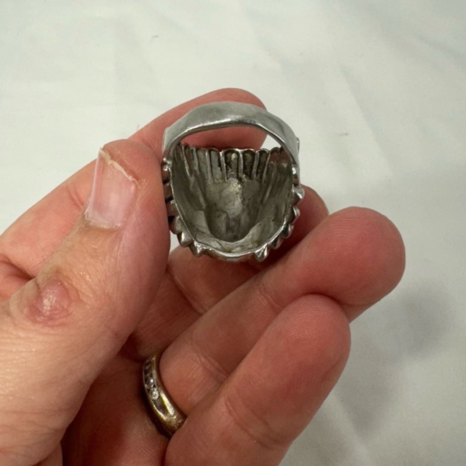 NBDN Nobrandedon Large hand cast Native American Chief ring Size ONE SIZE - 7 Thumbnail