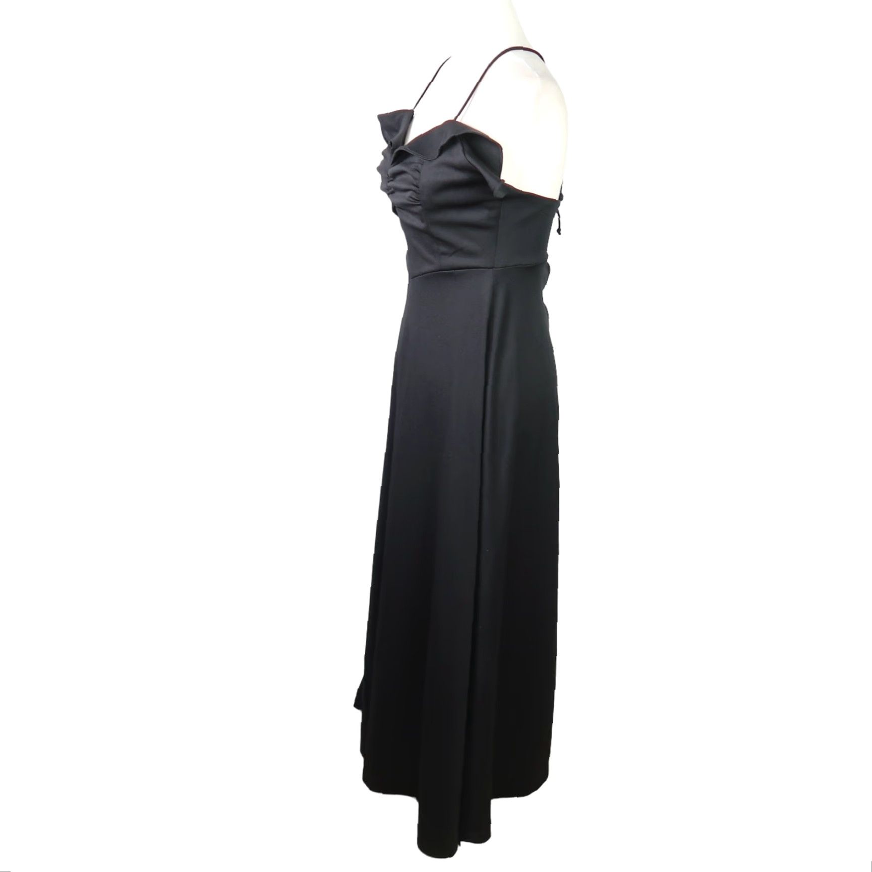 Vintage VINTAGE 70s Black Frilly Neckline Long Maxi Party Dress Gown 12 Size S / US 4 / IT 40 - 2 Thumbnail