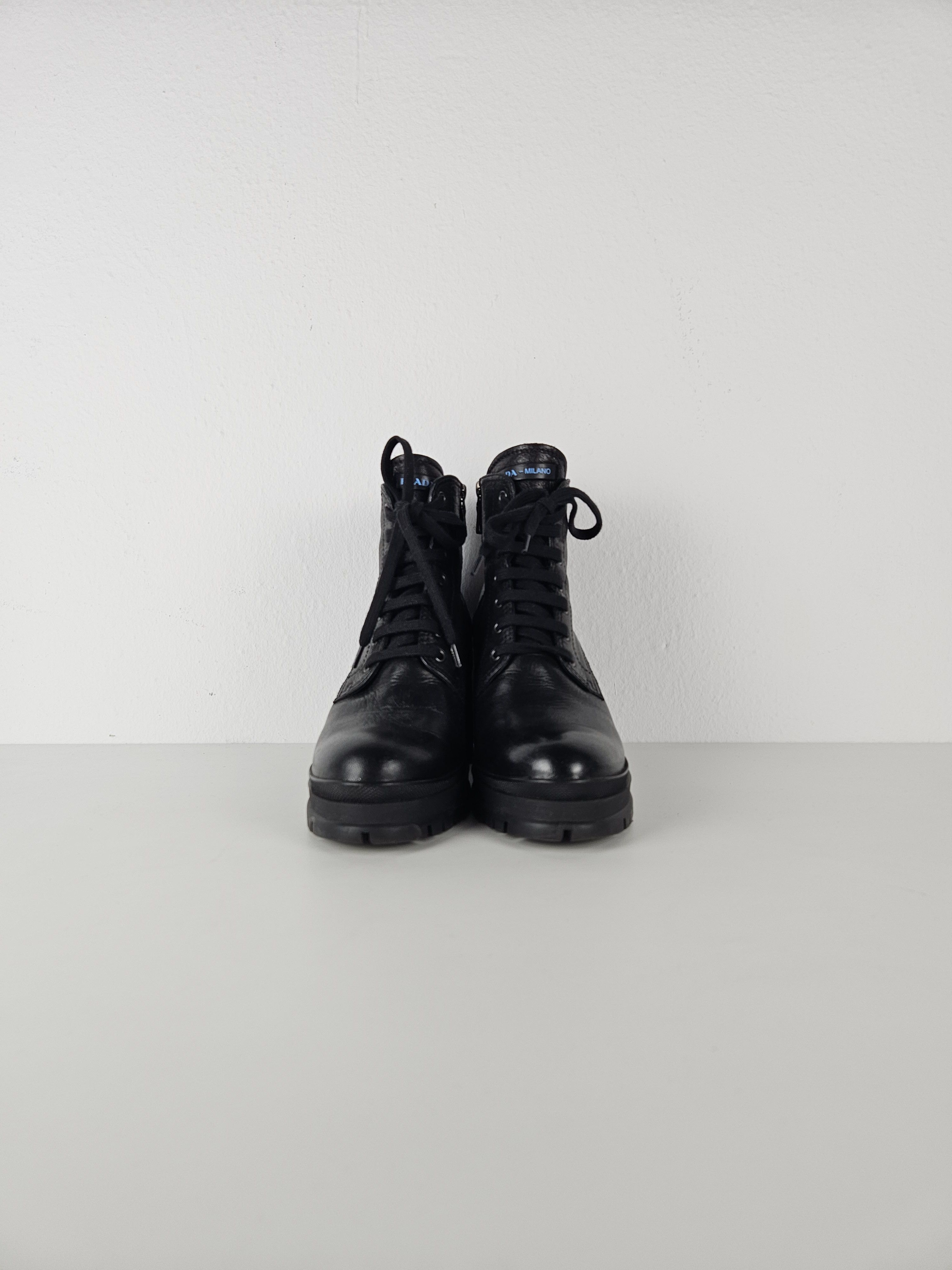 Prada Prada lace up block heel notched sole ankle boots Size US 8.5 / IT 38.5 - 3 Thumbnail