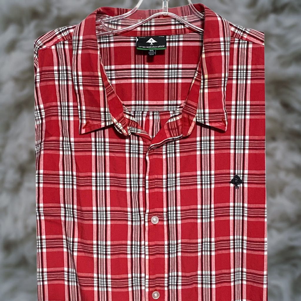 Vintage LRG Plaid Button Shirt Mens 4XL Casual Short Sleeve Cotton Red Button-Up XLG 2XL? Size US XXL / EU 58 / 5 - 1 Thumbnail