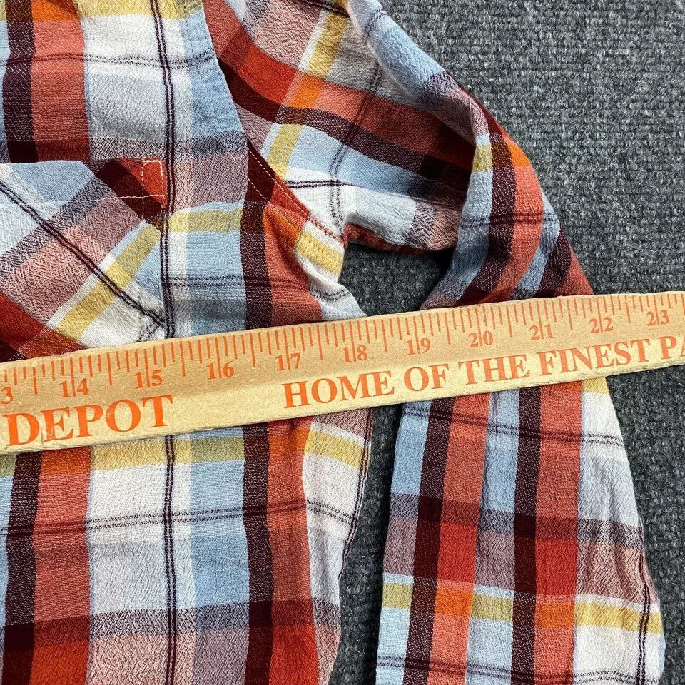Lucky Brand Lucky Brand Top Women's Medium Orange Plaid Button Up Cotton Size M / US 6-8 / IT 42-44 - 4 Thumbnail