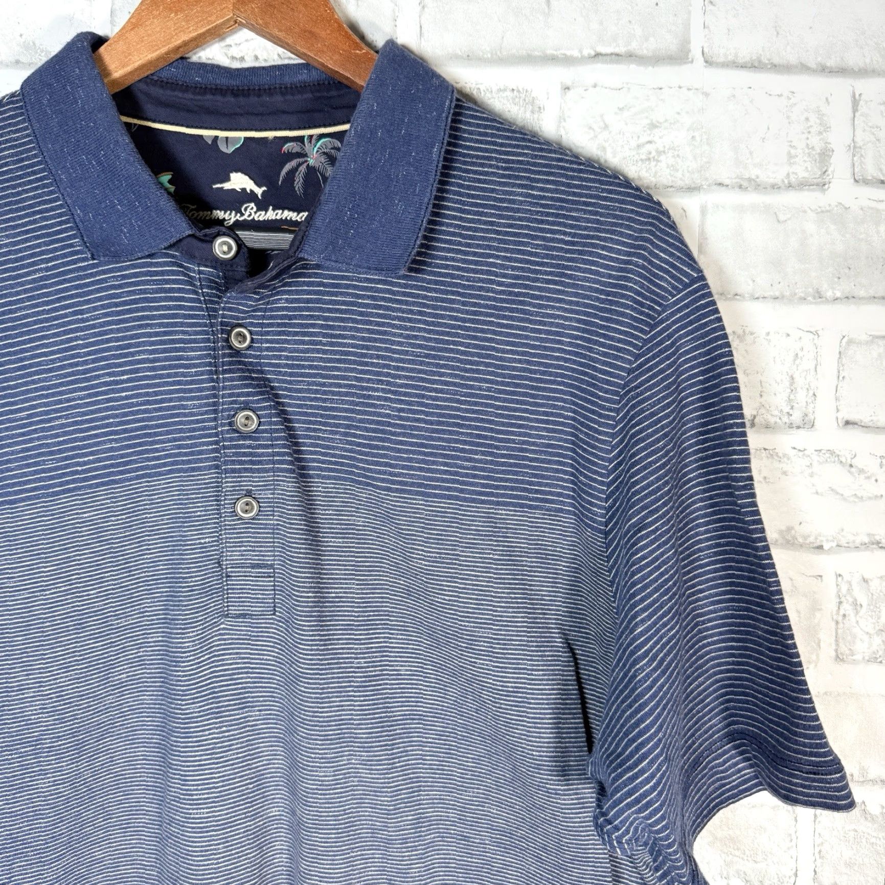 Tommy Bahama Tommy Bahama Polo Shirt Stripe Blue 100% Cotton Mens Size L Size US L / EU 52-54 / 3 - 2 Thumbnail