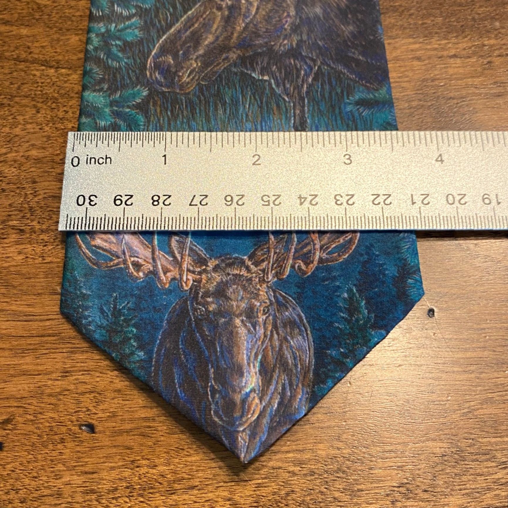 Vintage D'em Crazy Moose Woodland Lake Scene Neck Tie 3.6" Wide - Blue Polyester Men's Tie Size ONE SIZE - 6 Thumbnail