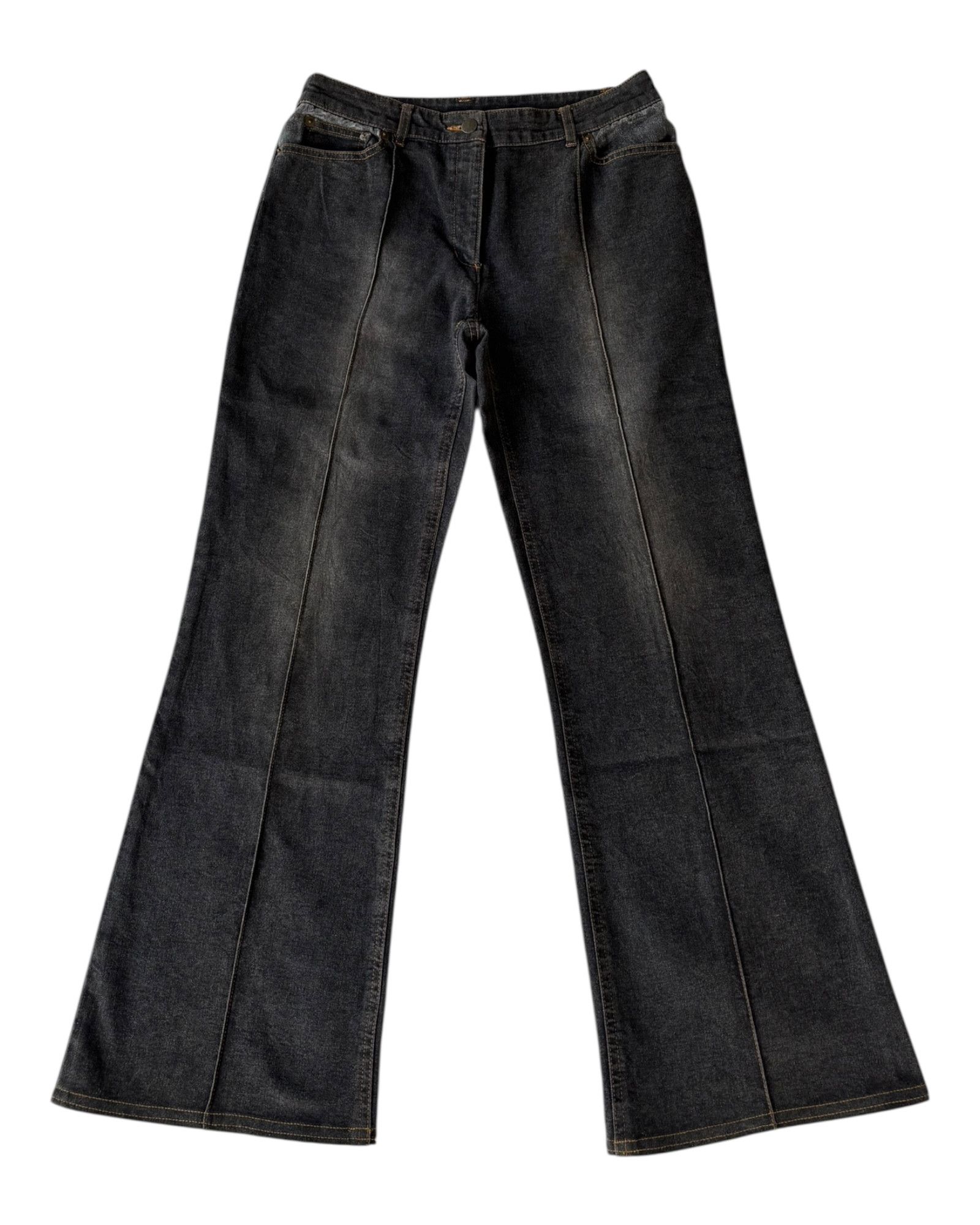 Krizia × Krizia Uomo × Roberto Cavalli Krizia Leopard Flare Jeans Bootcut Black Jeans Size 28" / US 6 / IT 42 - 1 Thumbnail