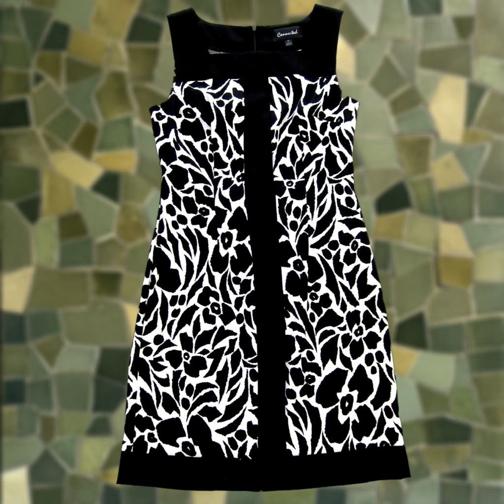 Vintage Connected Black White Floral Stretch Sleeveless Sheath Tunic Tank Dress 6 Size M / US 6-8 / IT 42-44 - 1 Thumbnail