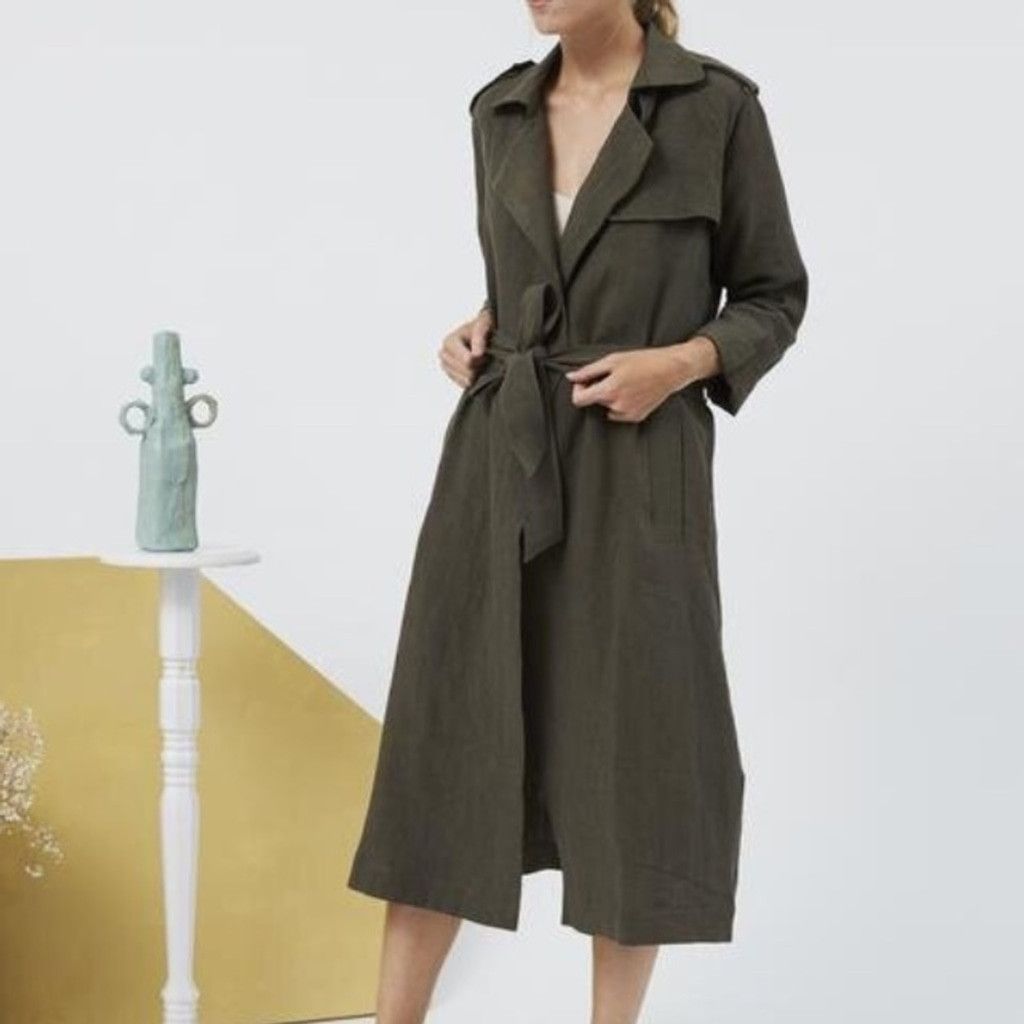 Other NAÏF MONTREAL Olive Green Flowy Minimalist Trench Coat sz M Size L / US 10 / IT 46 - 5 Thumbnail