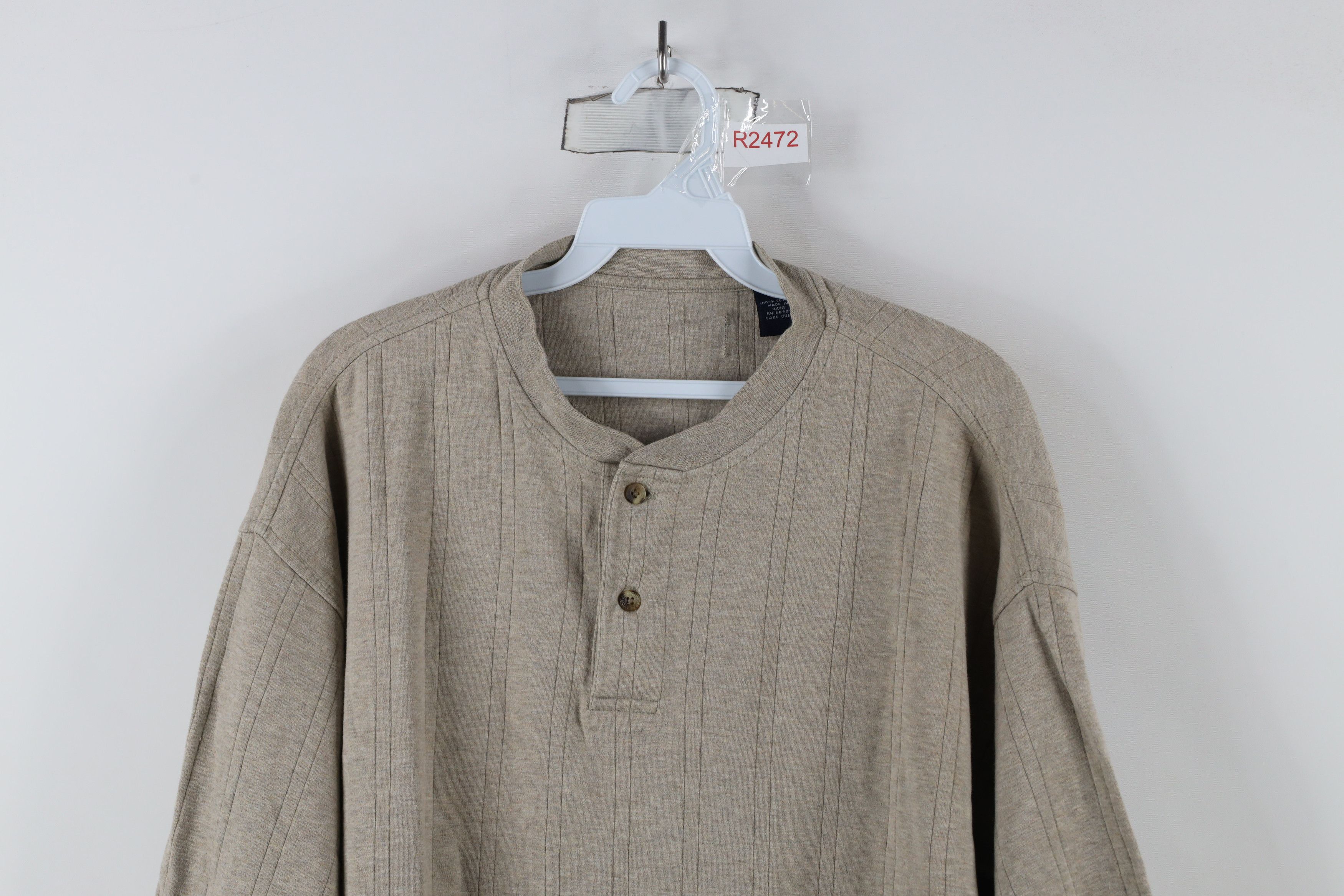 Vintage Vintage 90s Streetwear Striped Knit Henley T-Shirt Beige Size US XL / EU 56 / 4 - 2 Thumbnail