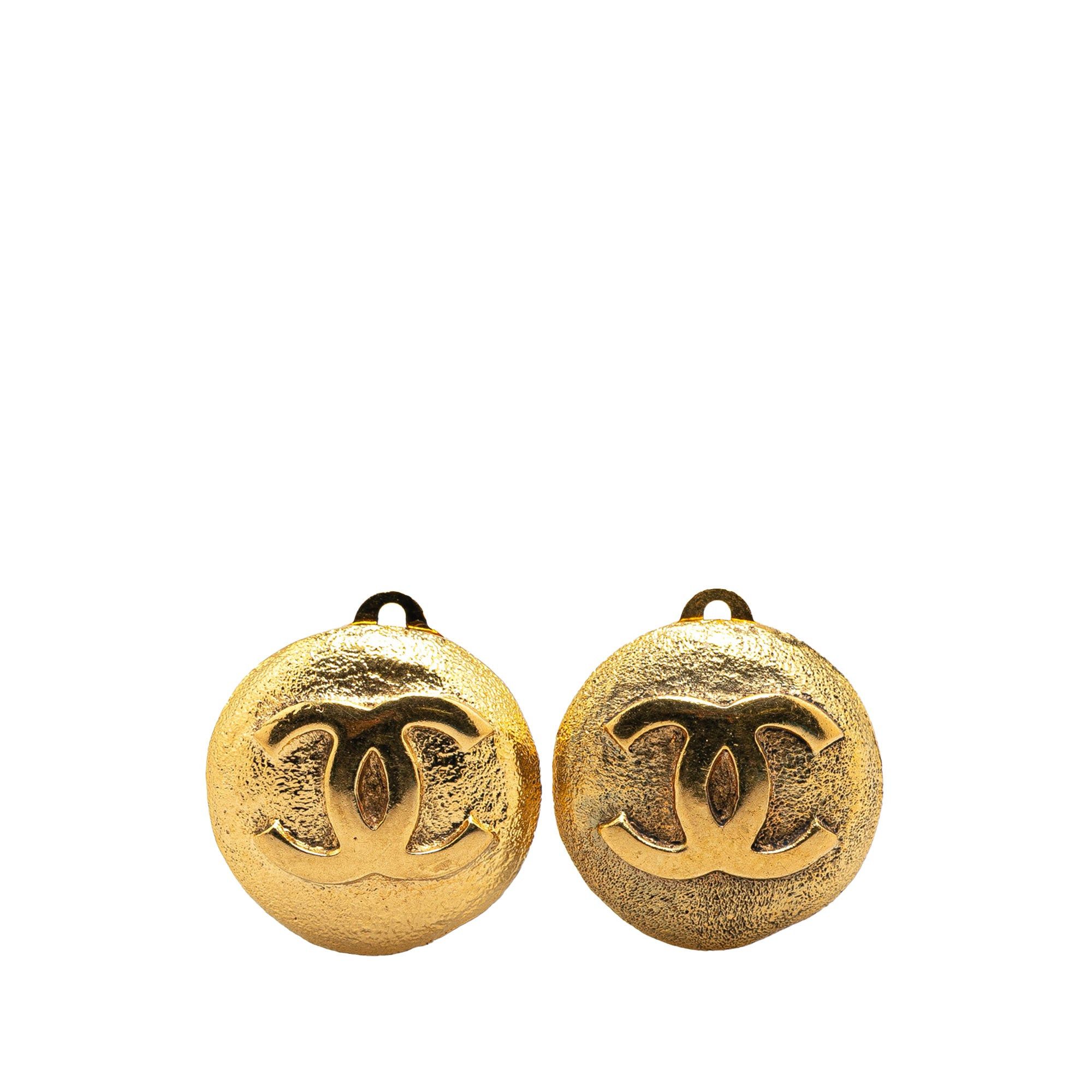 Chanel Chanel Gold Plated CC Round Clip On Earrings Gold Size ONE SIZE - 1 Thumbnail