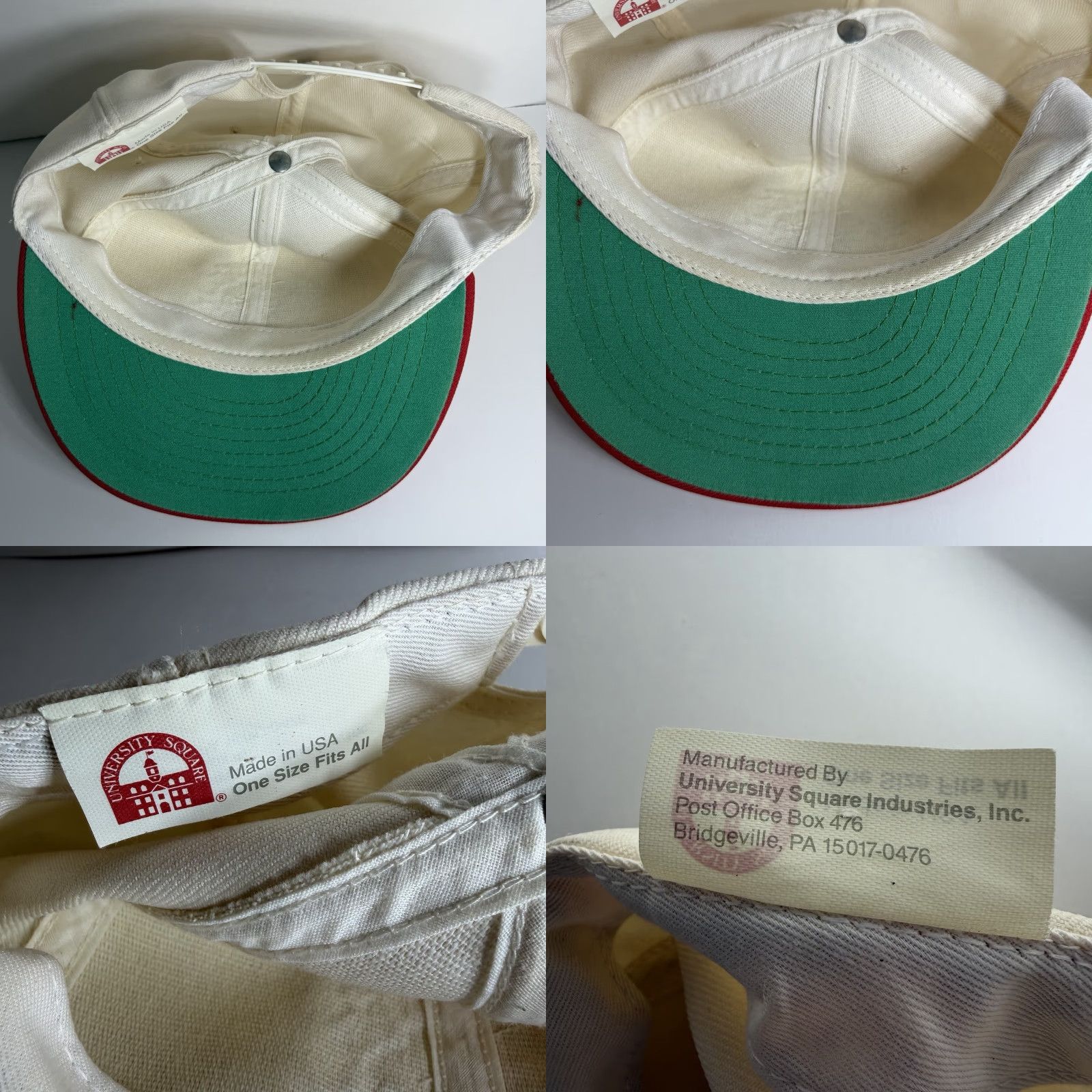 Vintage VINTAGE University Square NC State Wolf Pack SnapBack Hat 80’s NCSU NCAA Baseball Cap Mens White Cotton Twill Adjustable Snapback Size ONE SIZE - 8 Thumbnail