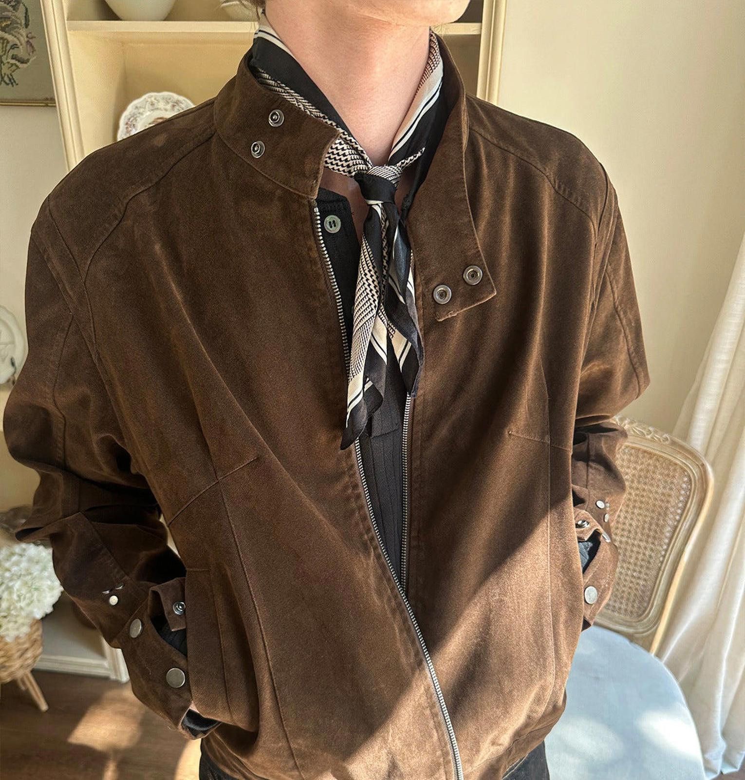 Other Brown Suede Bomber Jacket, Casual Men's Outerwear Size US M / EU 48-50 / 2 - 4 Thumbnail