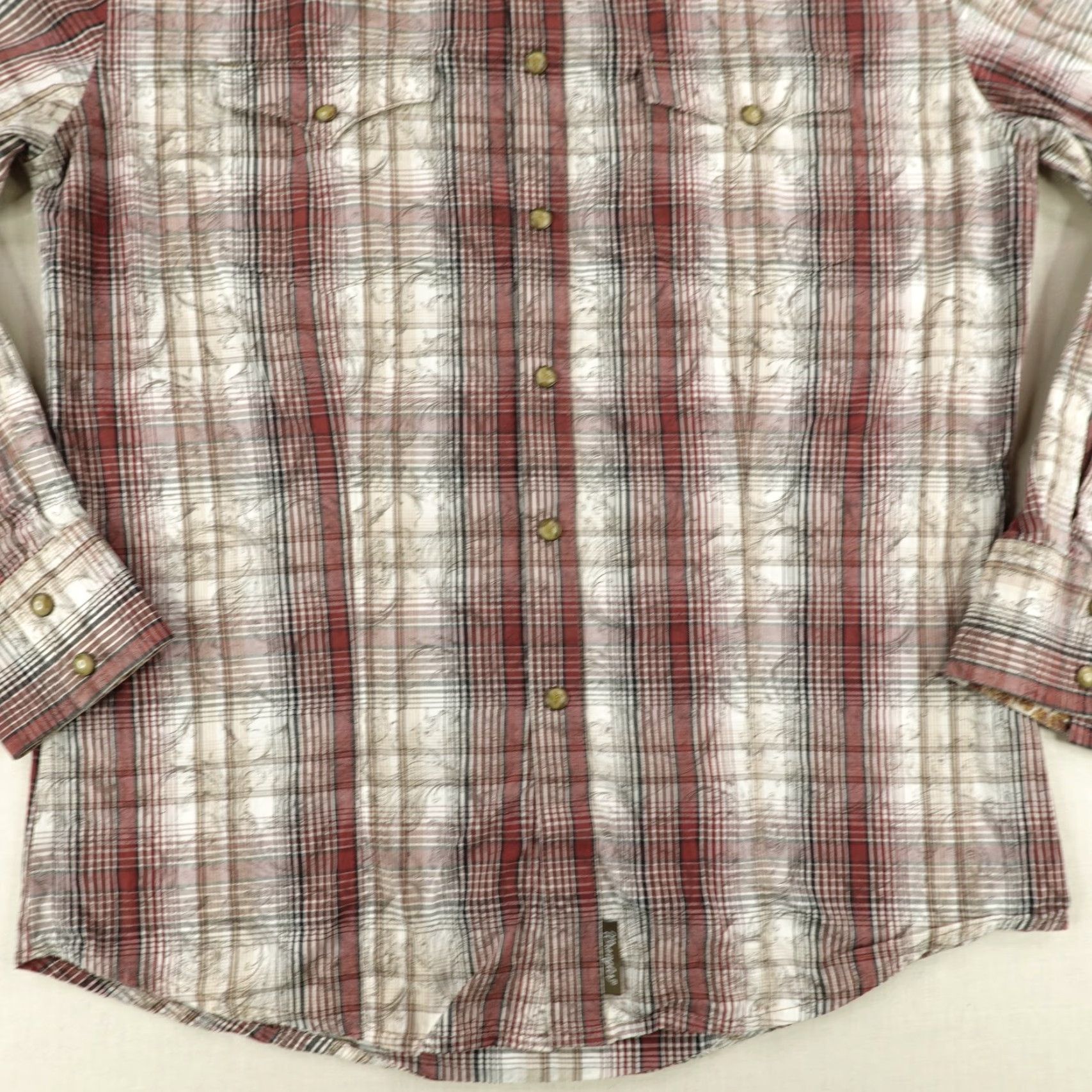 Wrangler VINTAGE Wrangler Shirt Mens Medium Red Beige Plaid Paisley Retro Western Pearl Snap Size US M / EU 48-50 / 2 - 4 Thumbnail