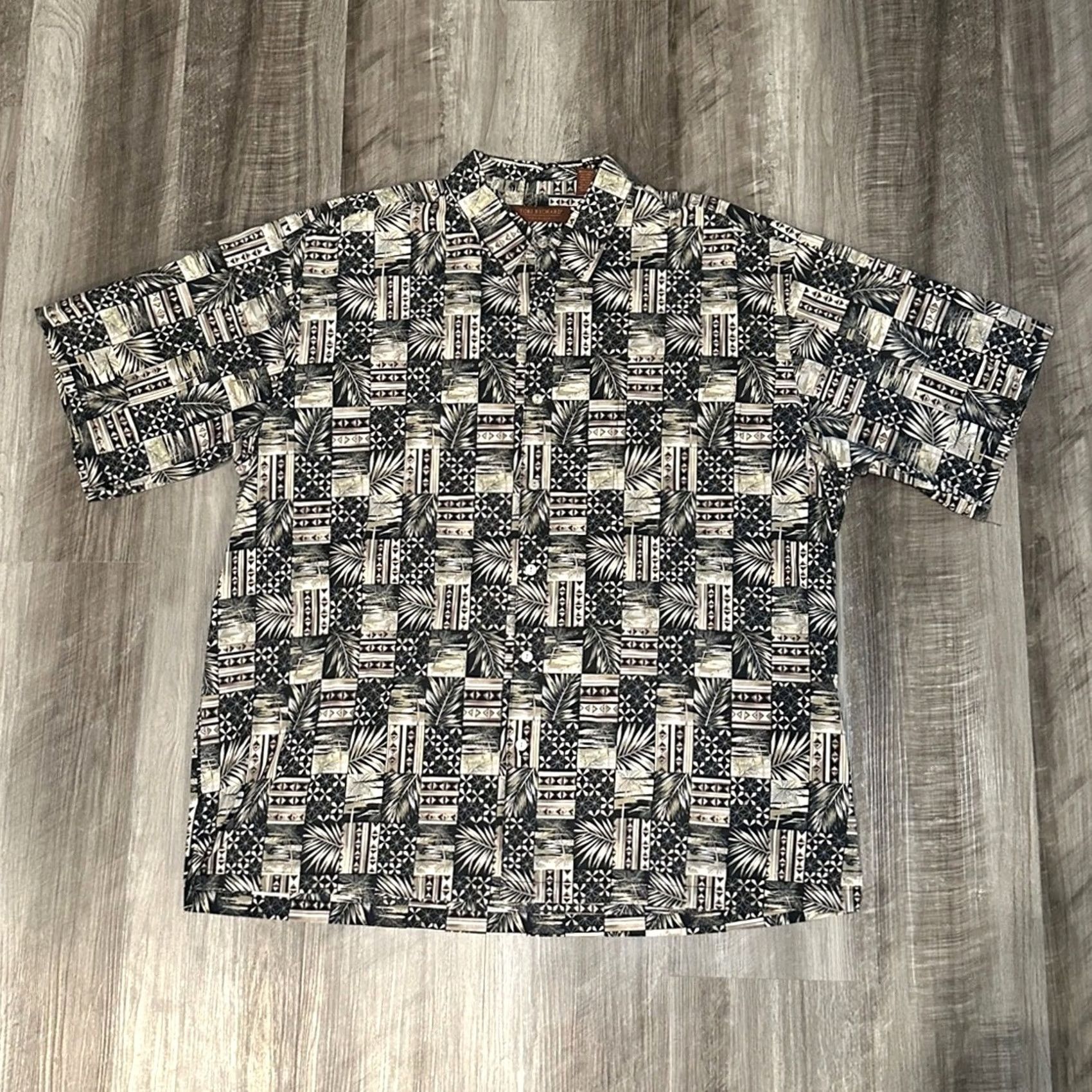 Tori Richard Tori Richard Honolulu Tropical Palms Hawaiian Cotton Lawn Short Sleeve 2XL Men Black Size US 39 - 2 Thumbnail