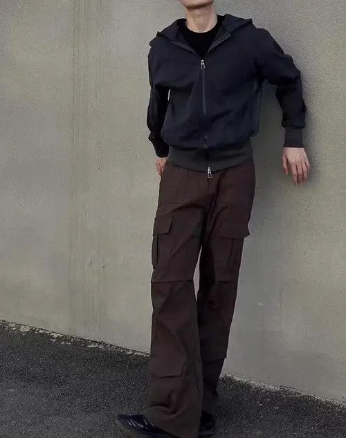 image of Vintage Utility Baggy Flared Cargo Pants in Brown, Men's (Size 32)