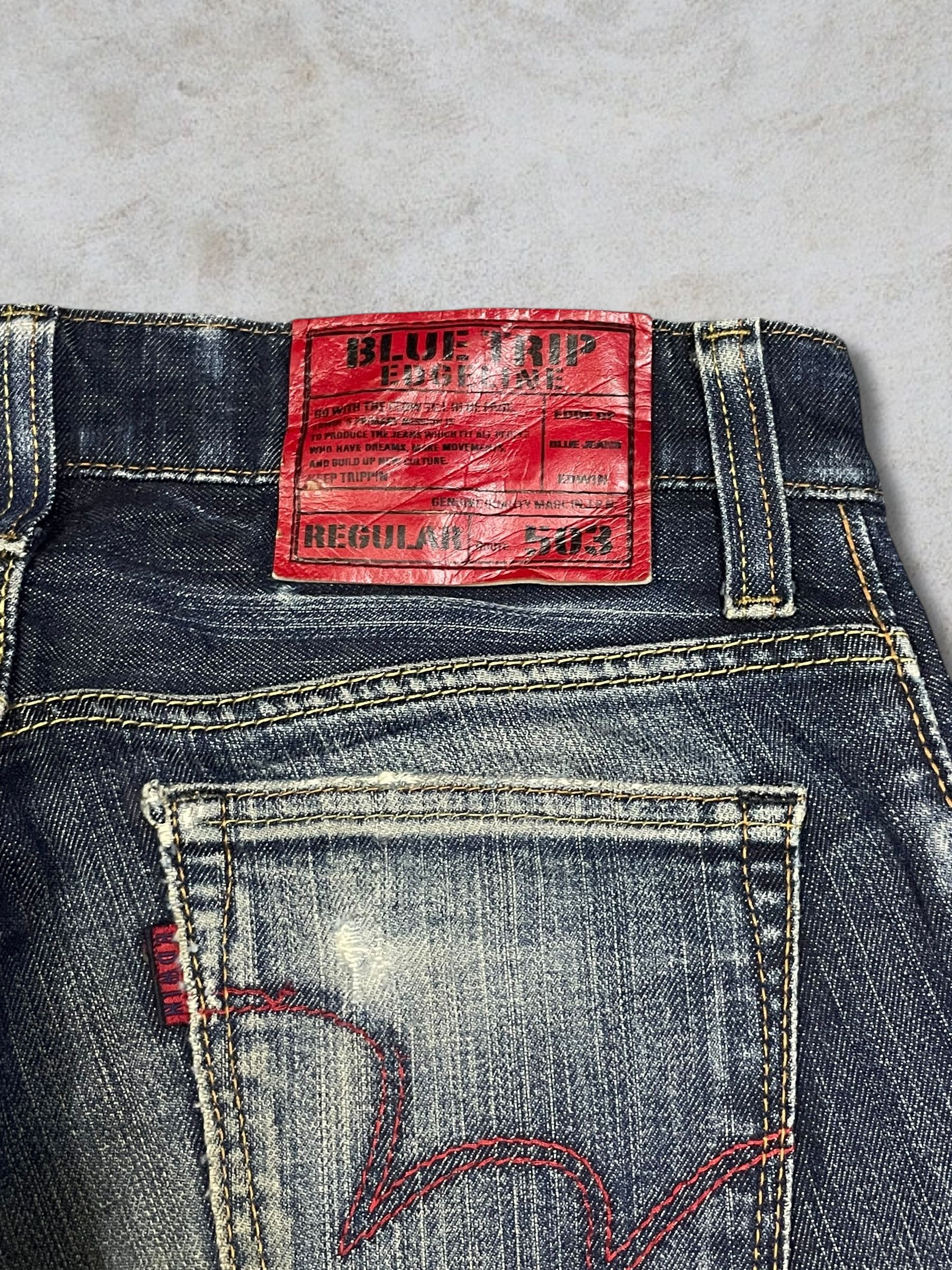 Edwin Vintage Edwin Blue Trip Distressed Straight Cut Washed Jeans Size US 28 / EU 44 - 8 Thumbnail
