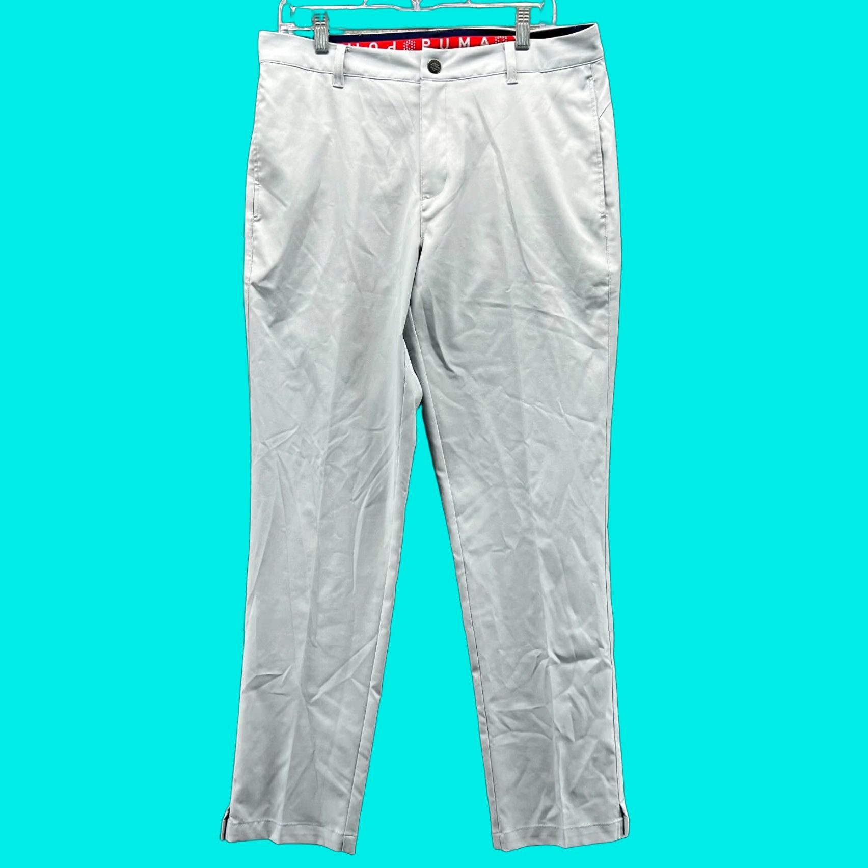 Puma VINTAGE Puma Pants Men 33x32 Gray Chino Pleated Knit Trousers Straight 33in Waist Adults Mens GlobaL Size US 33 - 1 Thumbnail