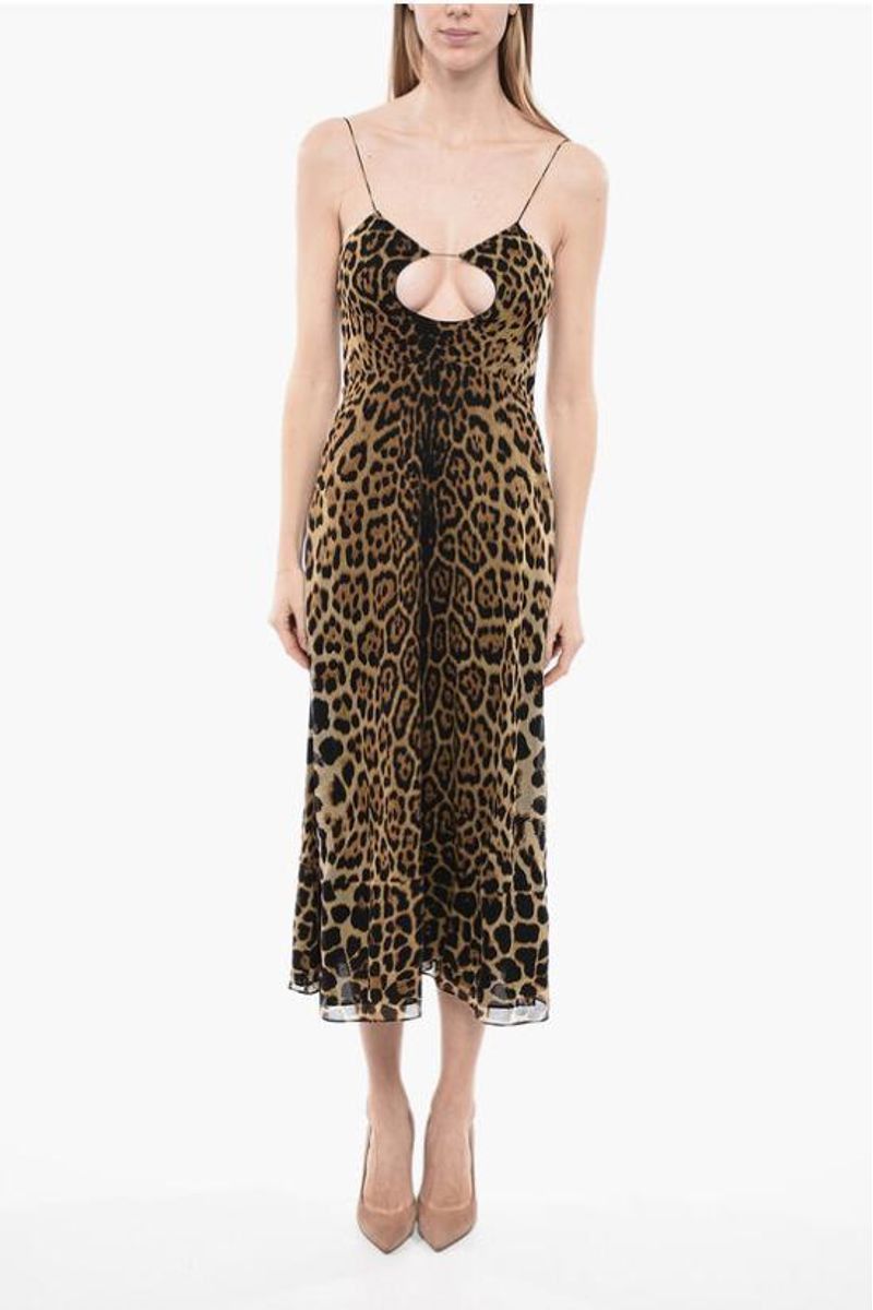 Saint Laurent Paris o1s1wg111024 Long Dress in Print Wool in Leopard Size M / US 6-8 / IT 42-44 - 1 Thumbnail