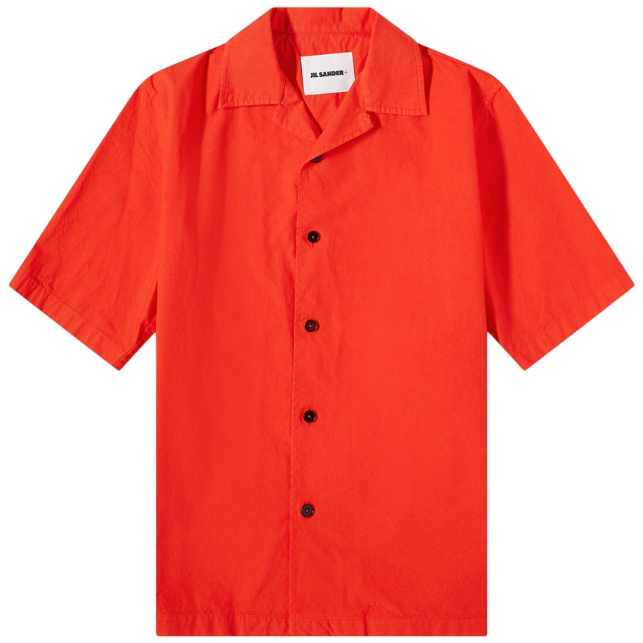 Jil Sander Men's Solid Canvas Camp Shirt in Red 44 Size US S / EU 44-46 / 1 - 1 Thumbnail