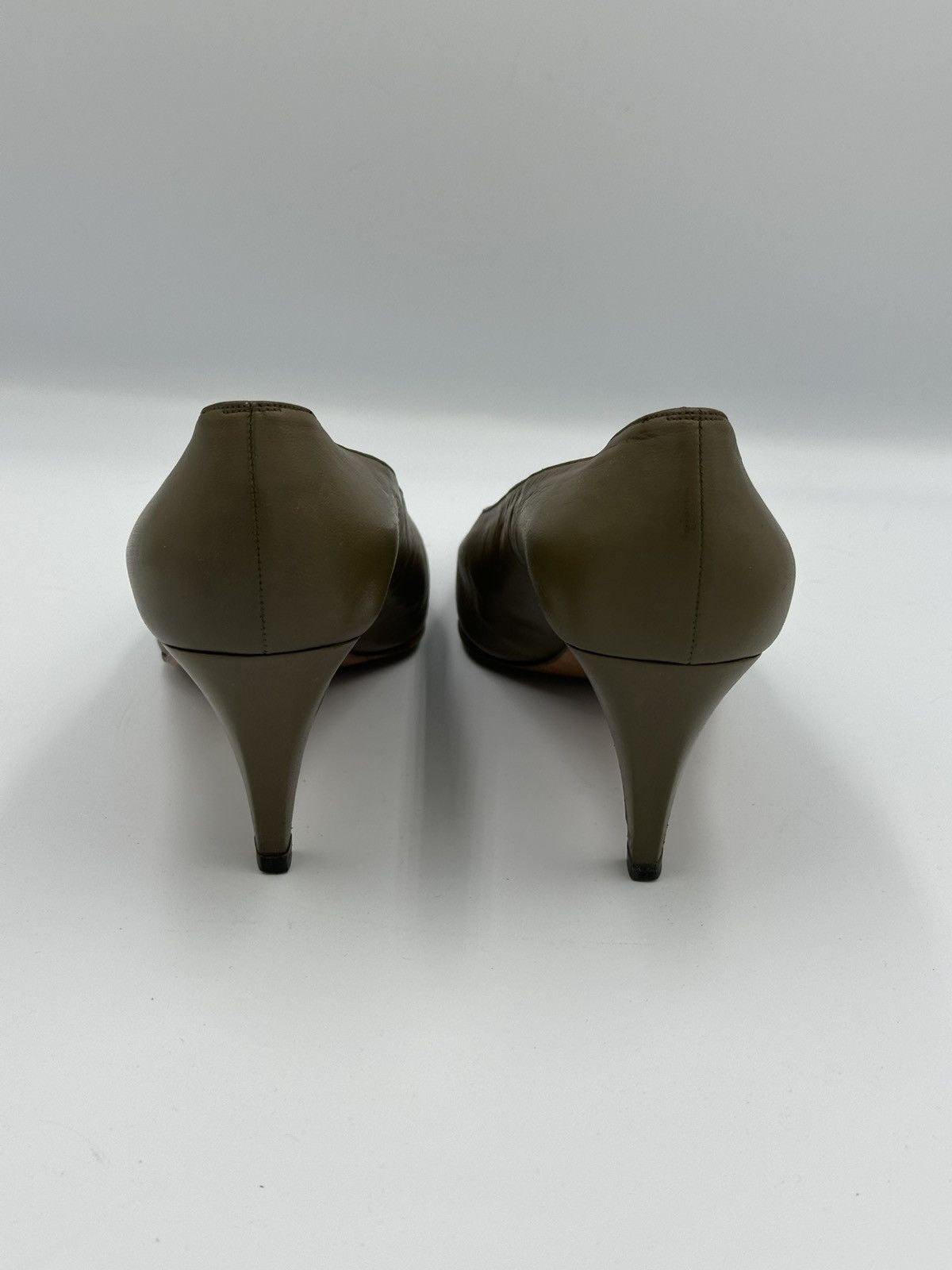 Chanel Chanel Olive Khaki Leather Pointed Toe Kitten Heel Pumps Size US 6.5 / IT 36.5 - 5 Thumbnail