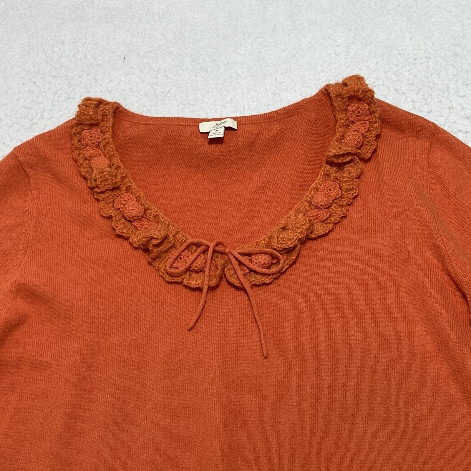 J. Jill J. Jill Angora Rabbit Hair Blend V-Neck Lace Orange Sweater Size M / US 6-8 / IT 42-44 - 2 Thumbnail