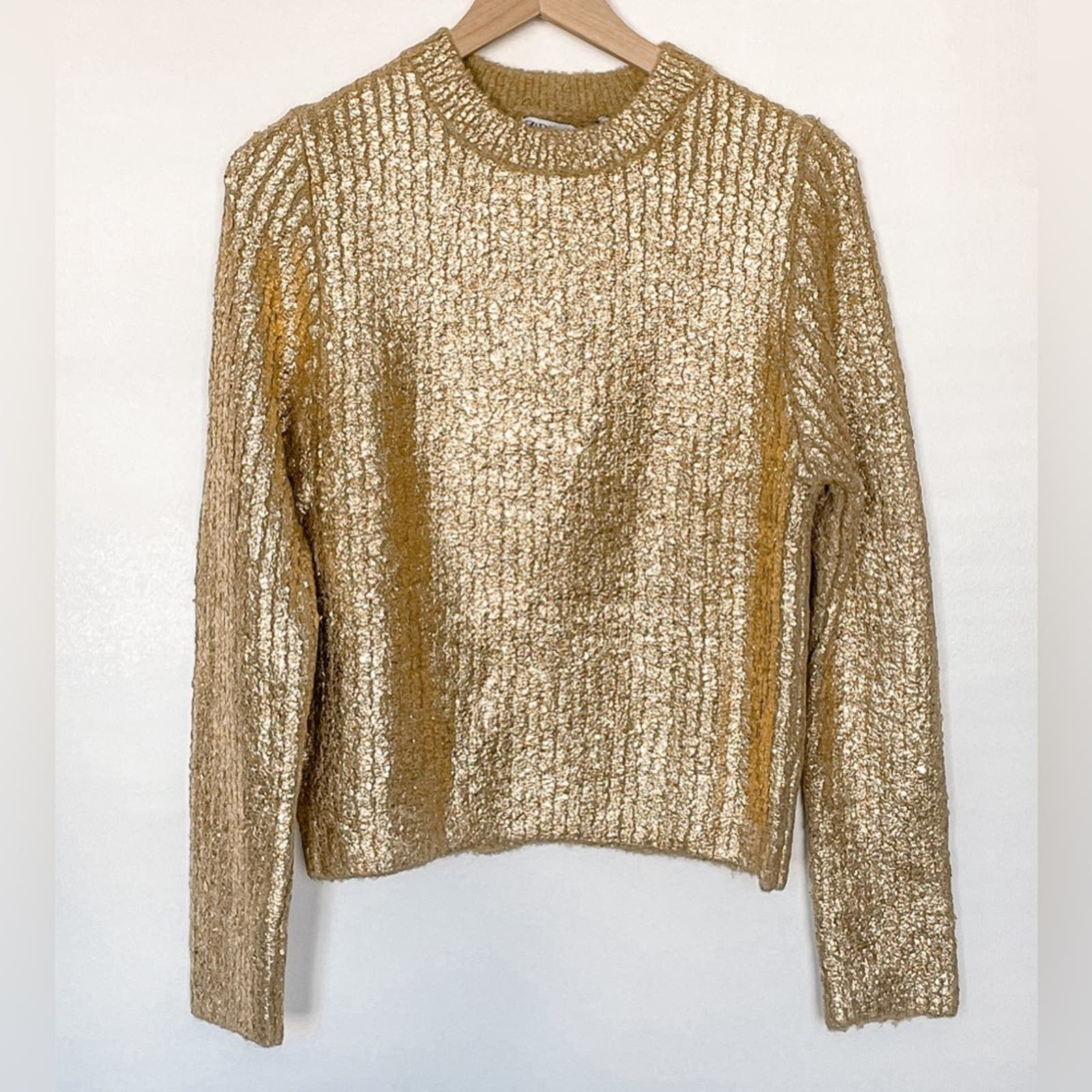 Zara ZARA CRACKLED METALLIC KNIT SWEATER Golden 6427 118 Grailed