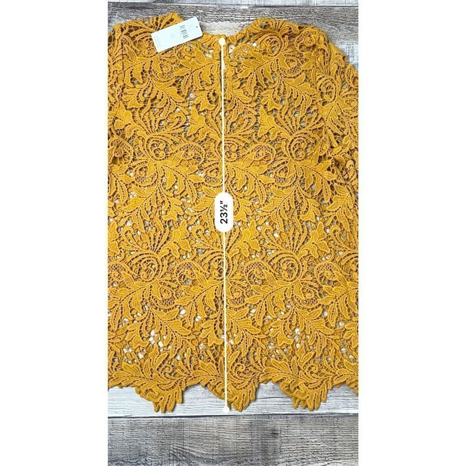 Anthropologie Eri + Ali Anthropologie Yellow Crocheted Lace Blouse XS NWT Size XS / US 0-2 / IT 36-38 - 8 Thumbnail